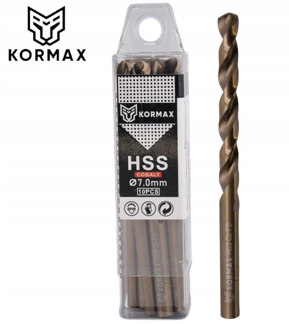 Vrták do kovu 7,0 mm Hss Co5 kobaltový Kormax DIN338 op 10 ks