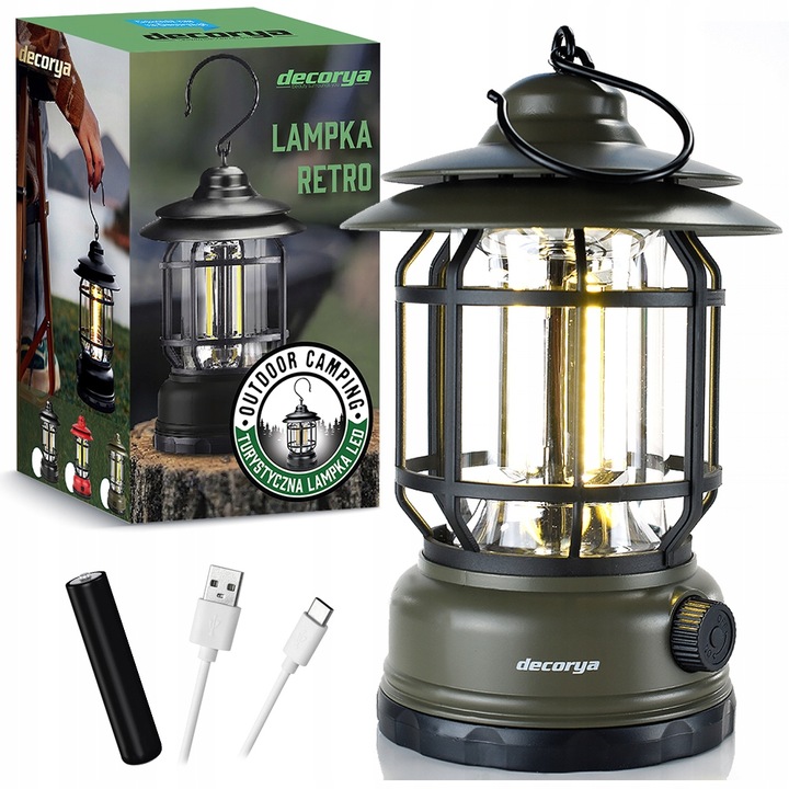 WISZĄCA STOJĄCA LAMPKA LED NA RYBY PO NAMIOT CAMPING W GÓRY AKUMULATOROWA Kod producenta DecCampRetro01_GN