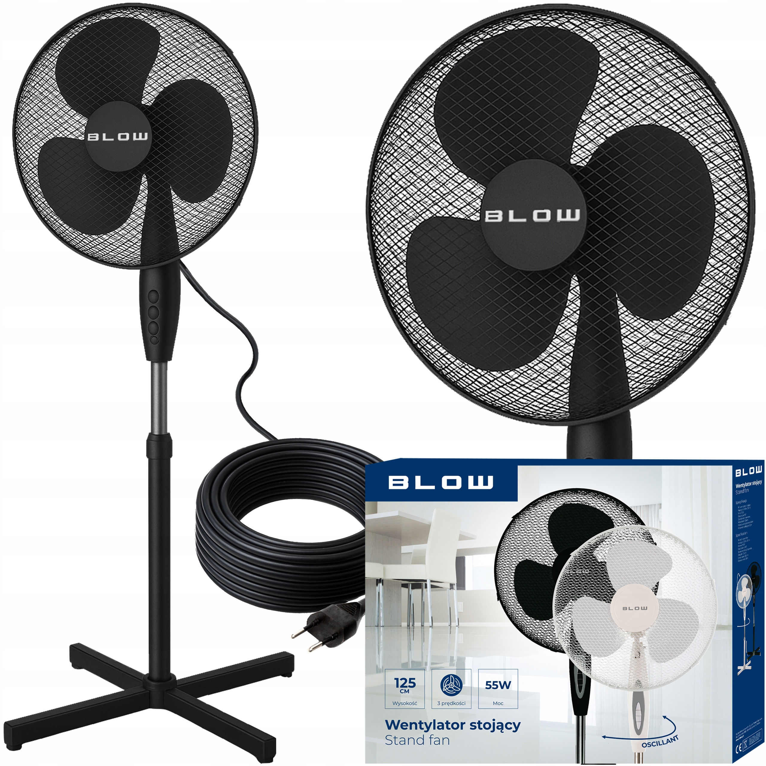 Ventilátor Podlahový Stojanový Ventilátor Regulace Oscilace Tichý 55W 40CM