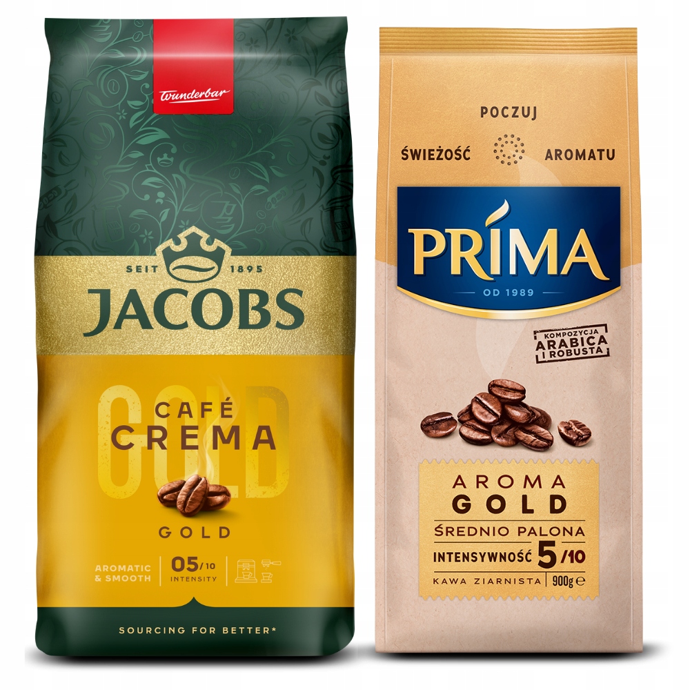 Kawa ziarnista Jacobs Crema Gold 1kg, Prima Aroma Gold 900g