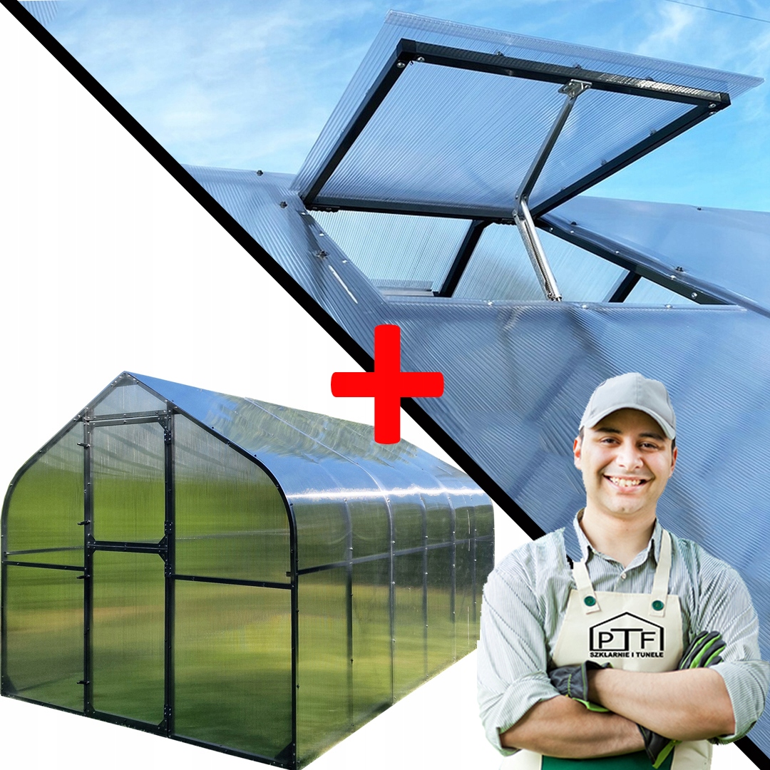 Polykarbonátový Skleník Tunel 10M2 250X400 Ptf Polsko Antracit Grafit Okno