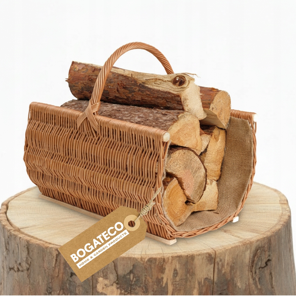 Krbový Koš 50 x 40 CM Proutěný Koš Na Krbové Dřevo S Jutou