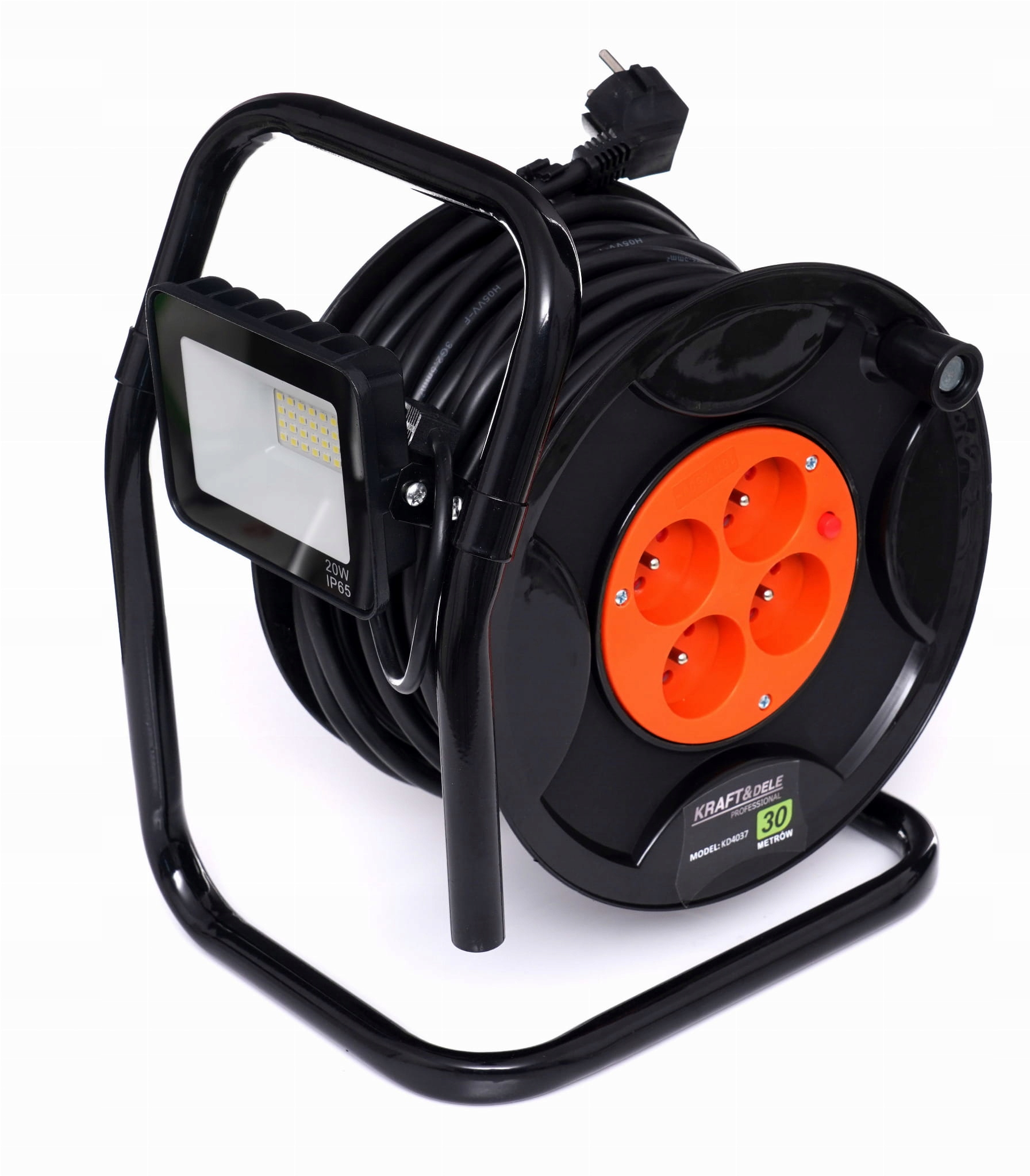 Prodlužovací Kabel Bubnový 30 M Led Lampa 20 W 4 Zásuvky Kraft&dele KD4037