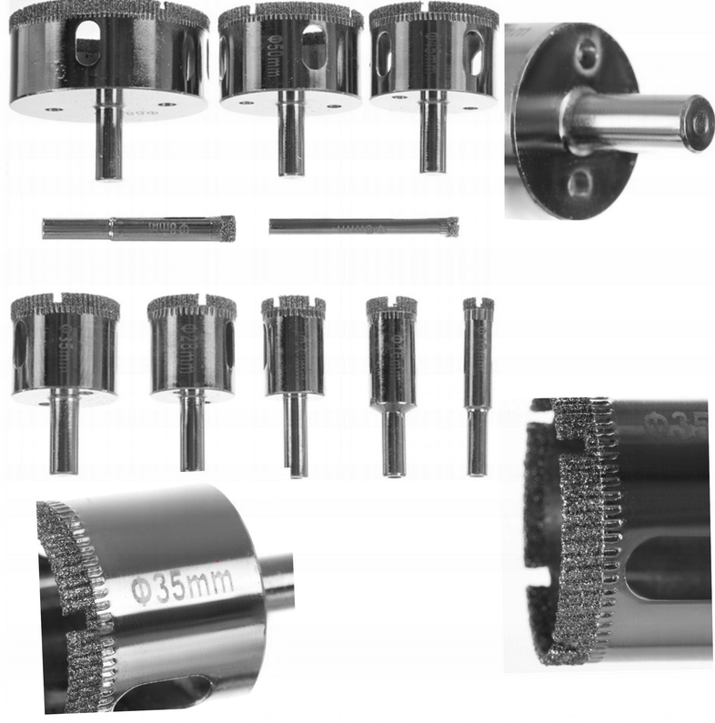 Otwornice Diamentowe Do Płytek Gresu Szkła Koronka Zestaw 10 szt 6-68mm