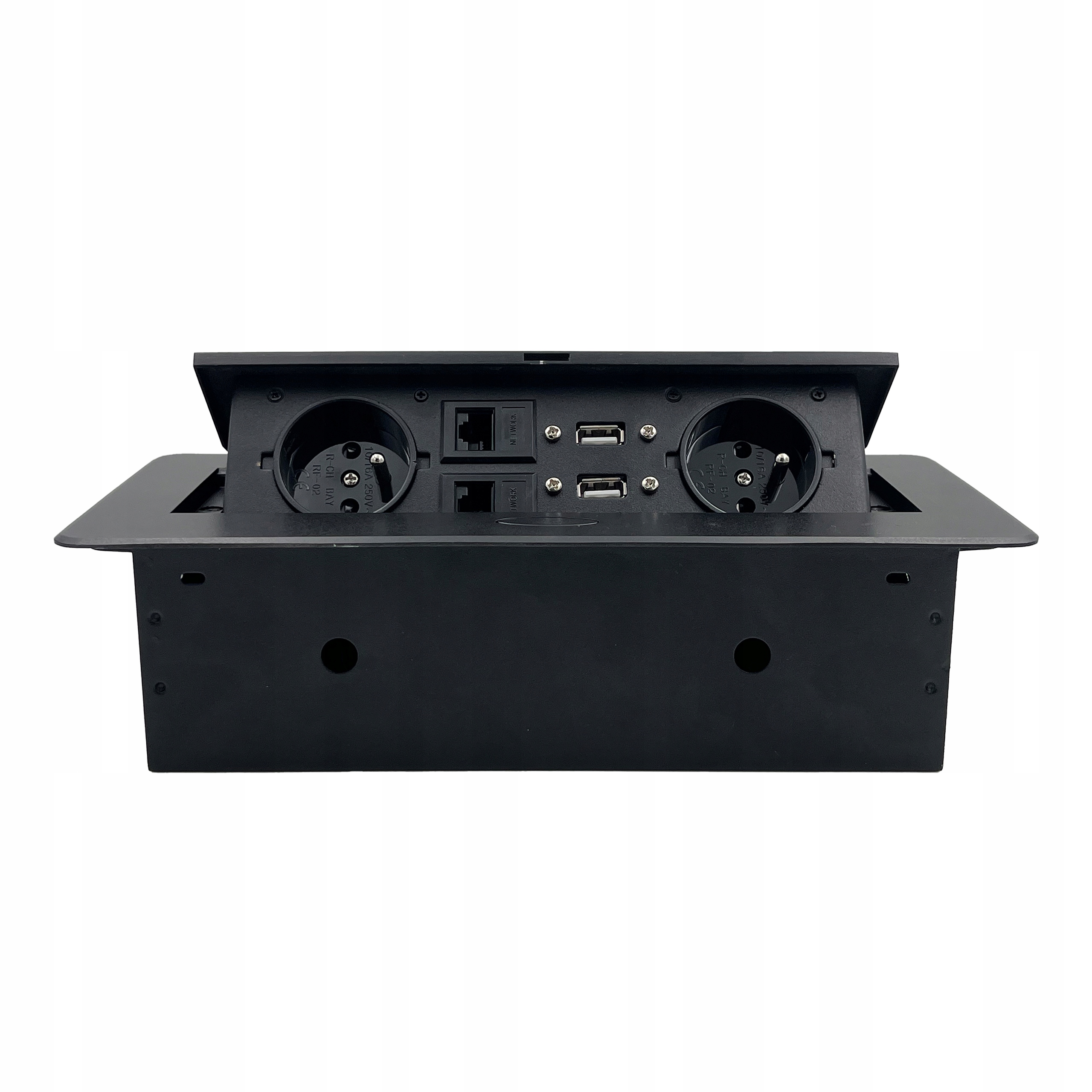 Gniazdo podwójne nablatowe chowane wpuszczane 2xFR + 2xUSB-A + 2xLAN CZARNE EAN (GTIN) 5908258894325