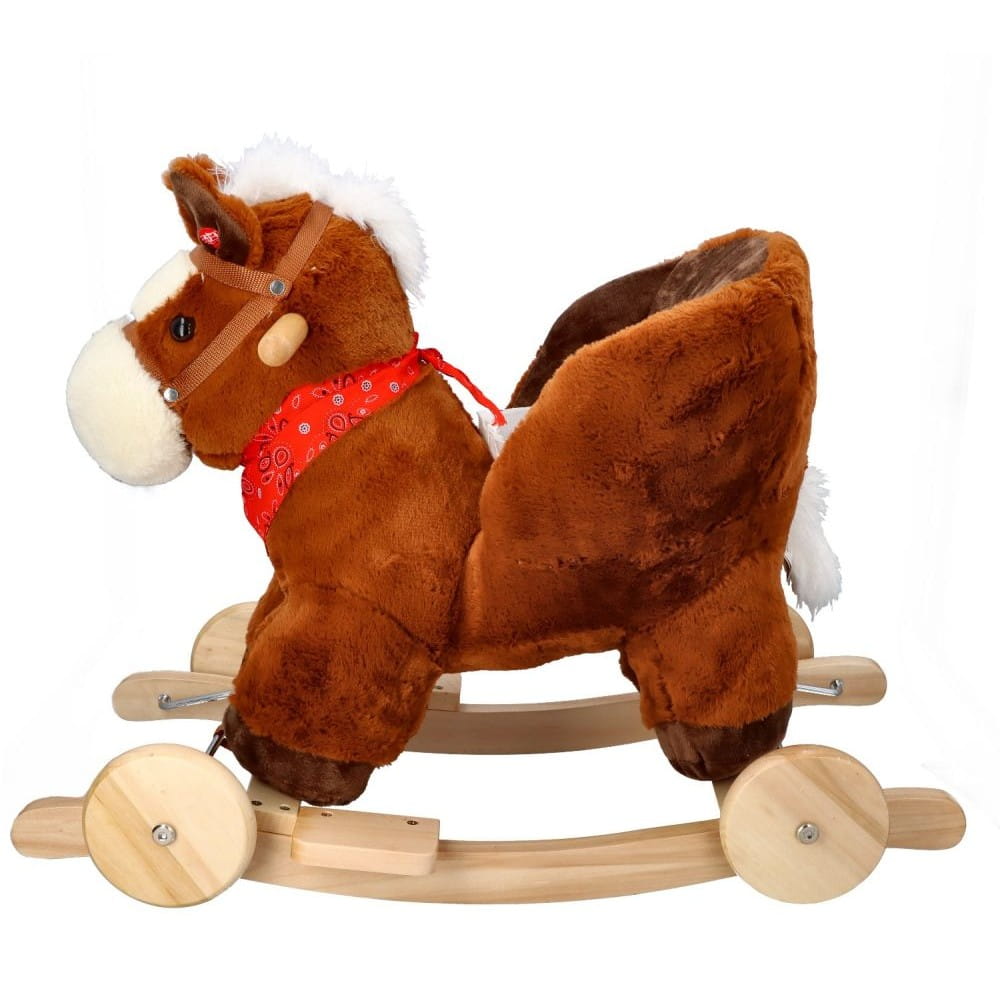 ADAM TOYS BRĄZOWY KONIK NA BIEGUNACH Z FOTELIKIEM I KOŁAMI OD 10 M-CY Marka Adam Toys