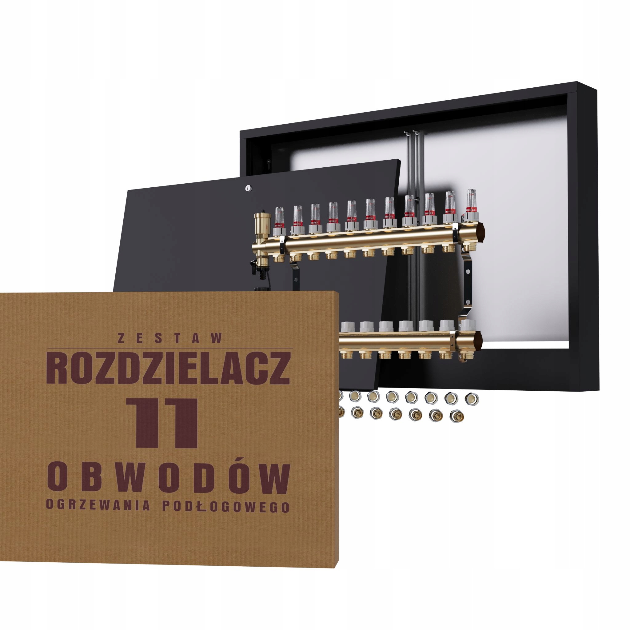 Rozdělovač pro podlahové vytápění 11 nástěnný box černý Pex