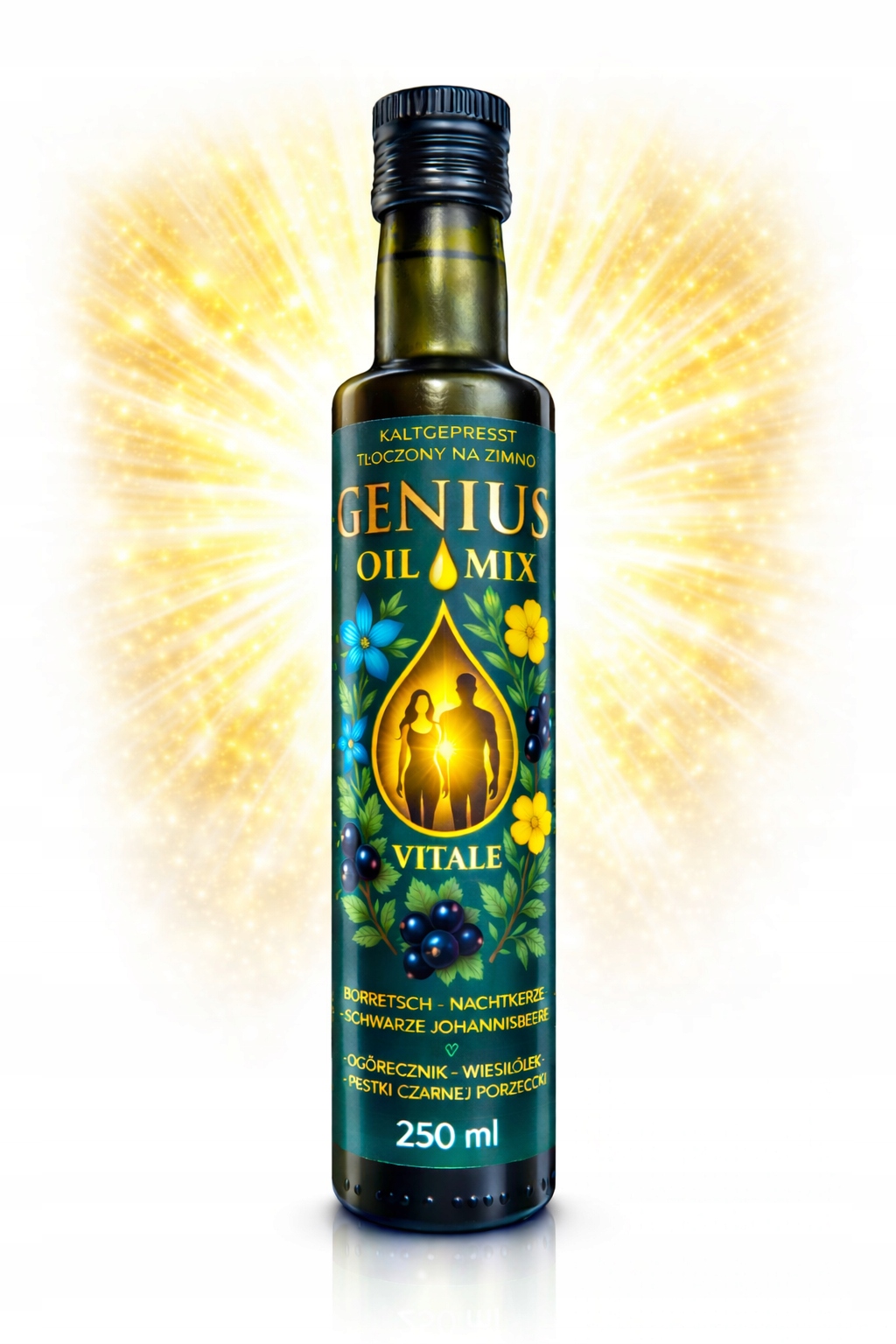 Olej Gla Wiesiołek Ogórecznik Czarna Porzeczka Genius Oil Nierafinowany