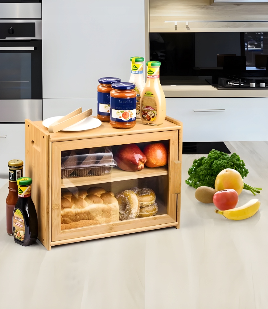 Chlebak bambusowy pojemnik żywność przyprawy półka szafka do kuchni deska Linia Organizacja, pojemniki - MORE&DECO