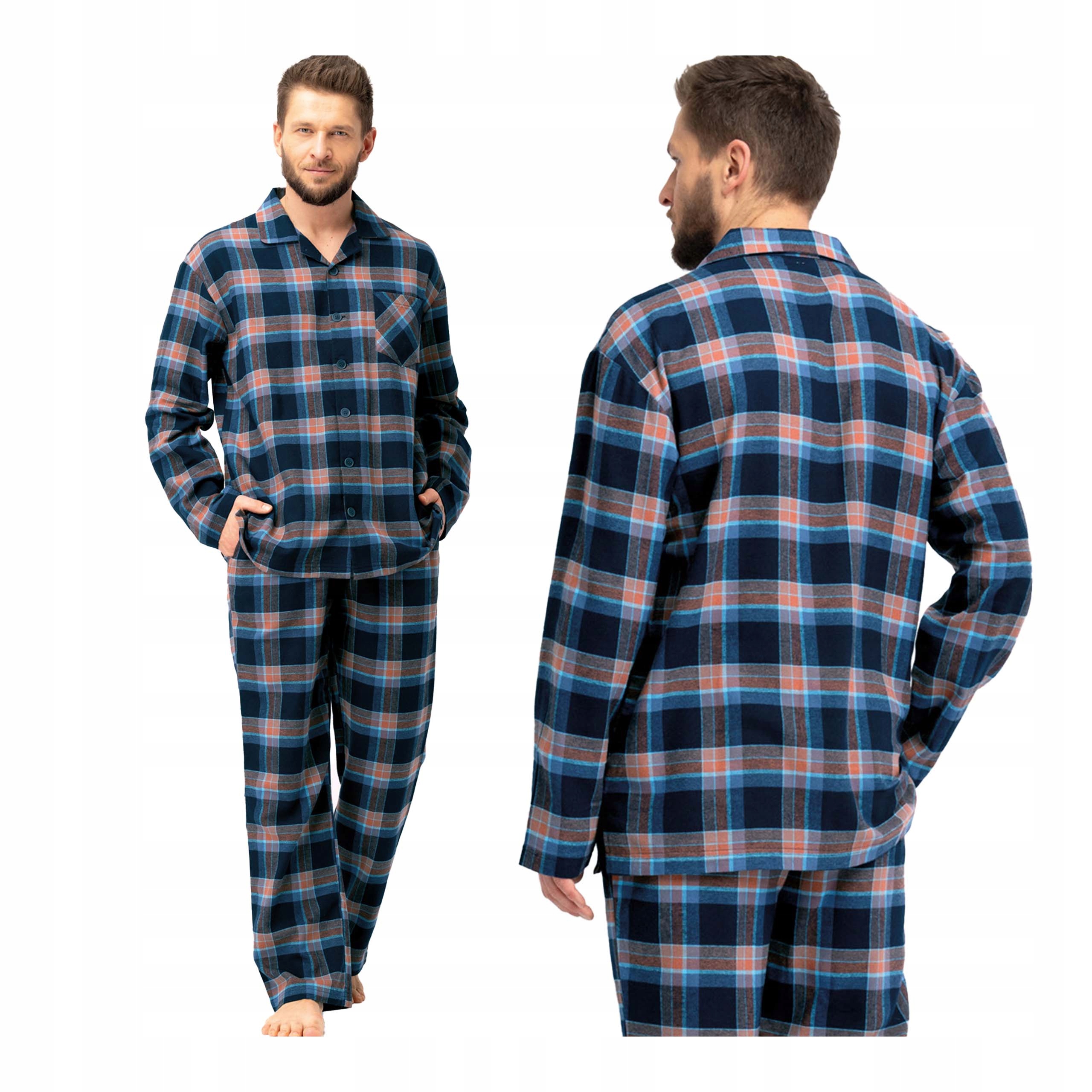 Pánské dvoudílné kostkované pyžamo z teplé bavlna a flanelu Key L