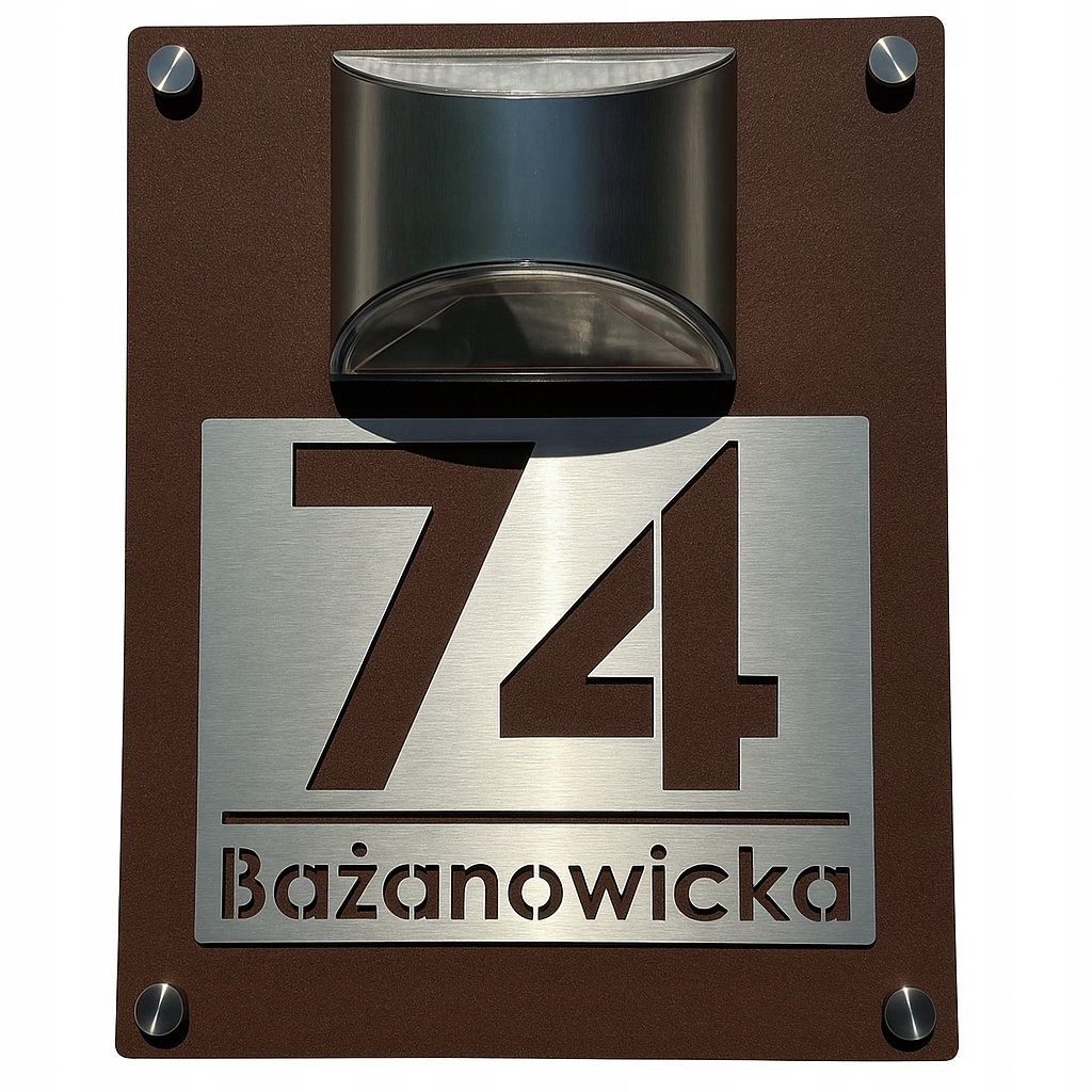 Tabulka s číslem domu Led solární, nerezová ocel, senzor, hnědá