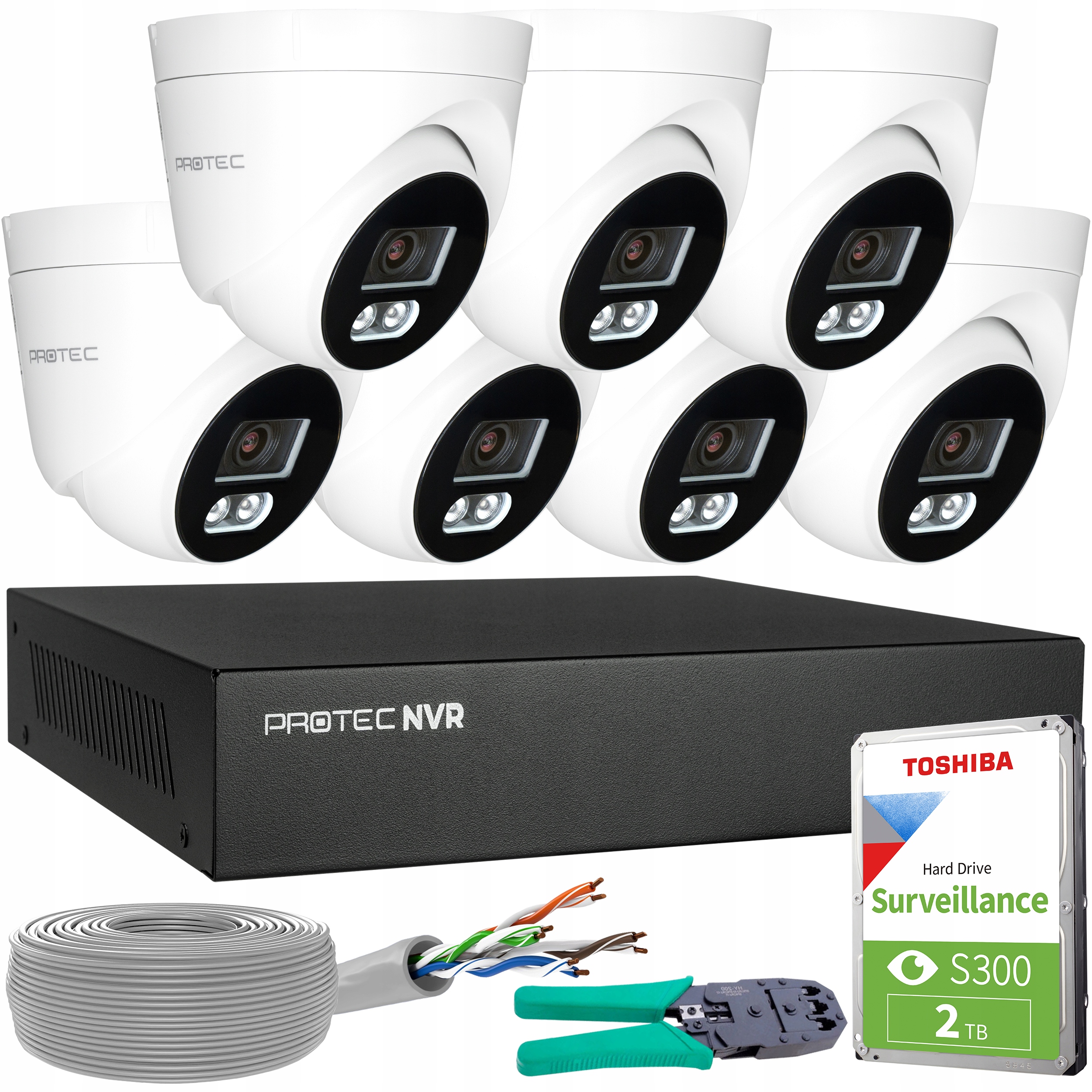 Zestaw do monitoringu 7 kamer 8Mpx 4K Ip PoE Detekcja Mikrofon Dysk Hdd 2TB
