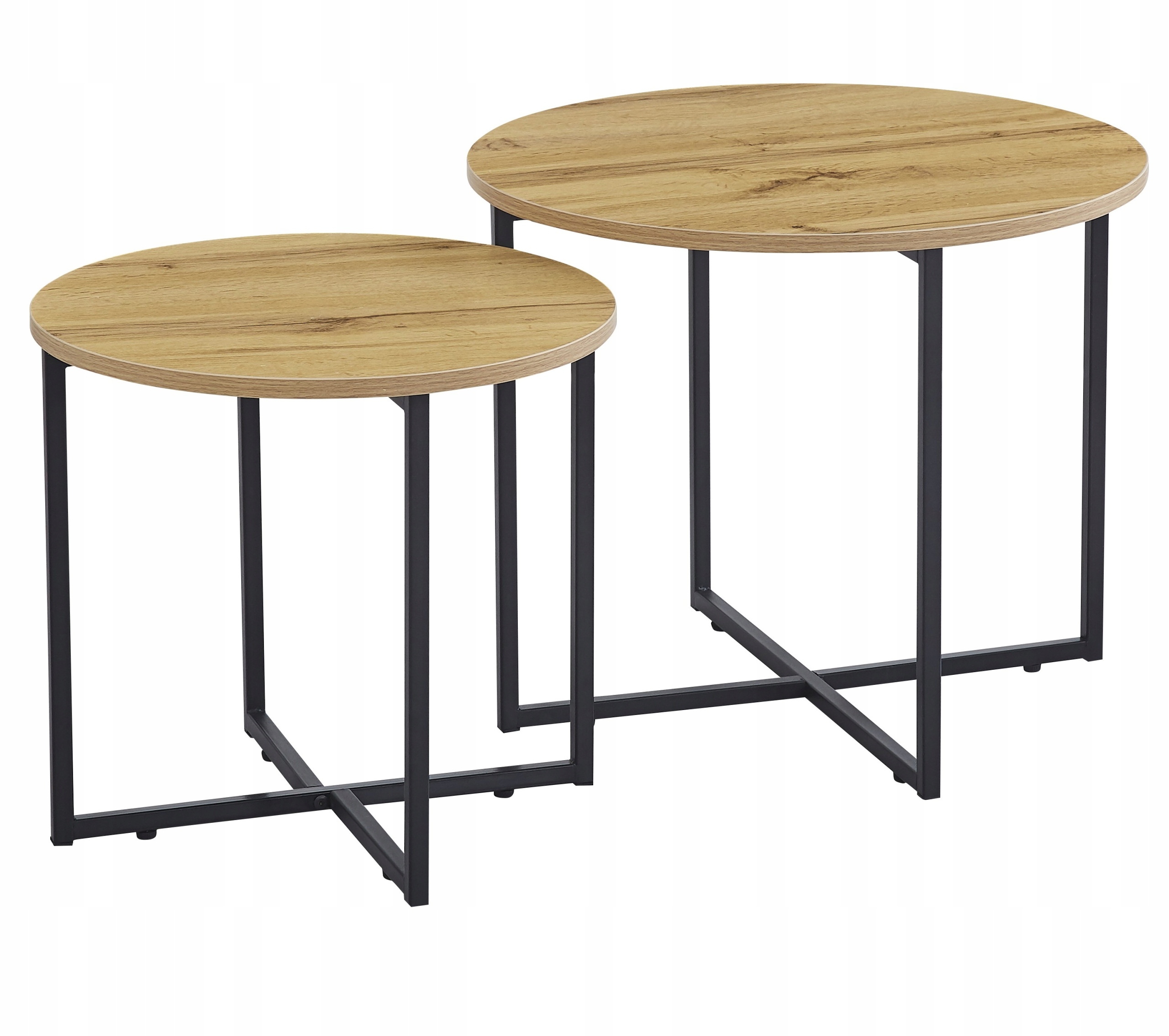 Kávový Stolek Kulatý Industriální Set 2 Konferenčních Stolků Loft Dub