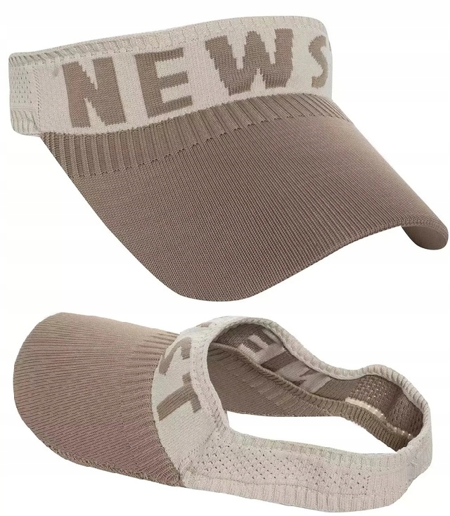 MATERIAŁOWY DASZEK PRZECIWSŁONECZNY Z GUMKĄ Z NAPISEM NEWST BEŻOWY