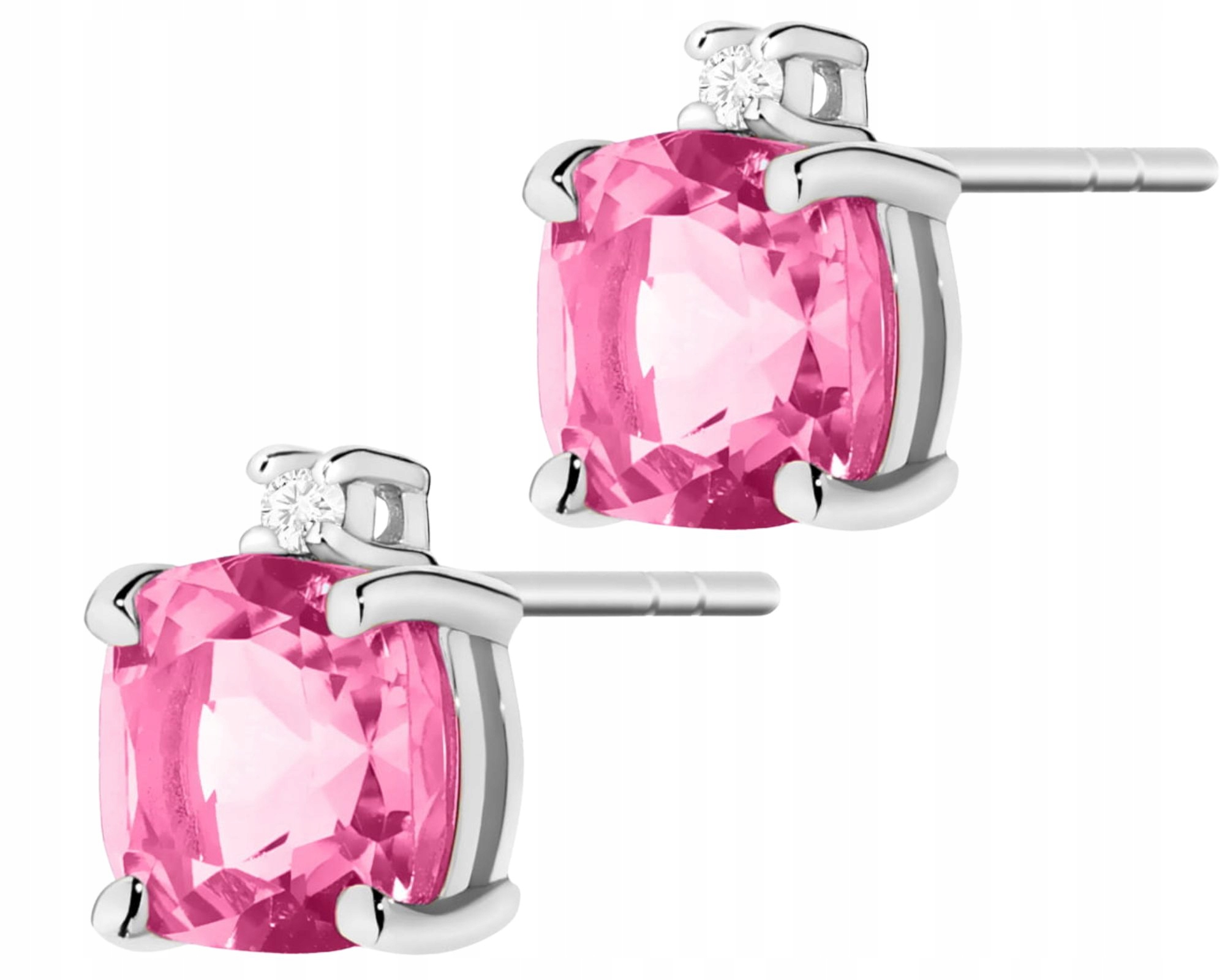 Bílé Zlato Náušnice Přírodní Kámen Růžový Topaz Diamanty Zlato 585 14K