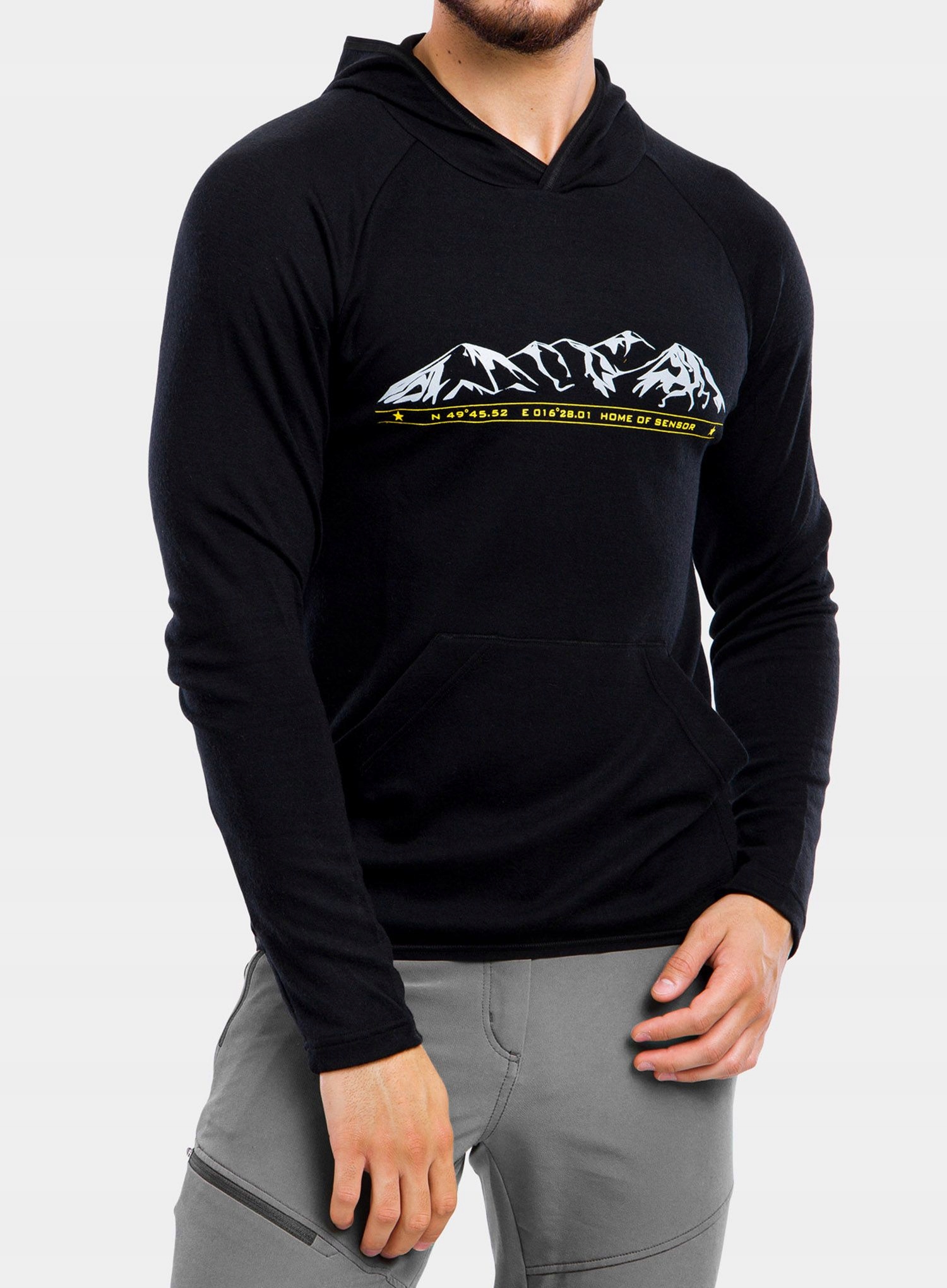 Mikina Mikina s kapucí Sensor Merino Up Fleece Black Mountains S