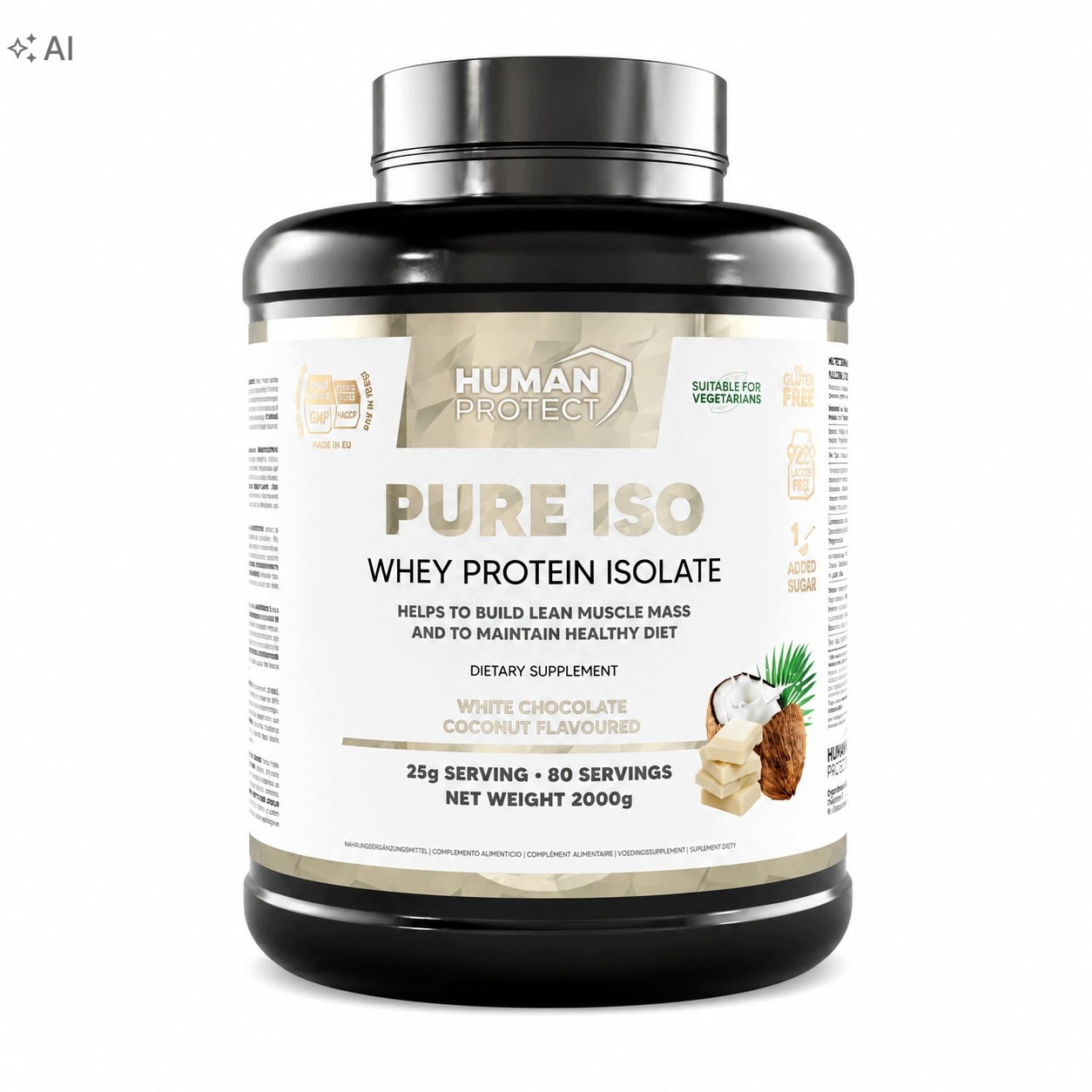 Human Protect Pure Whey Isolate 2000g Bílkovina Izolát Wpi Bílá čokoláda. kokos