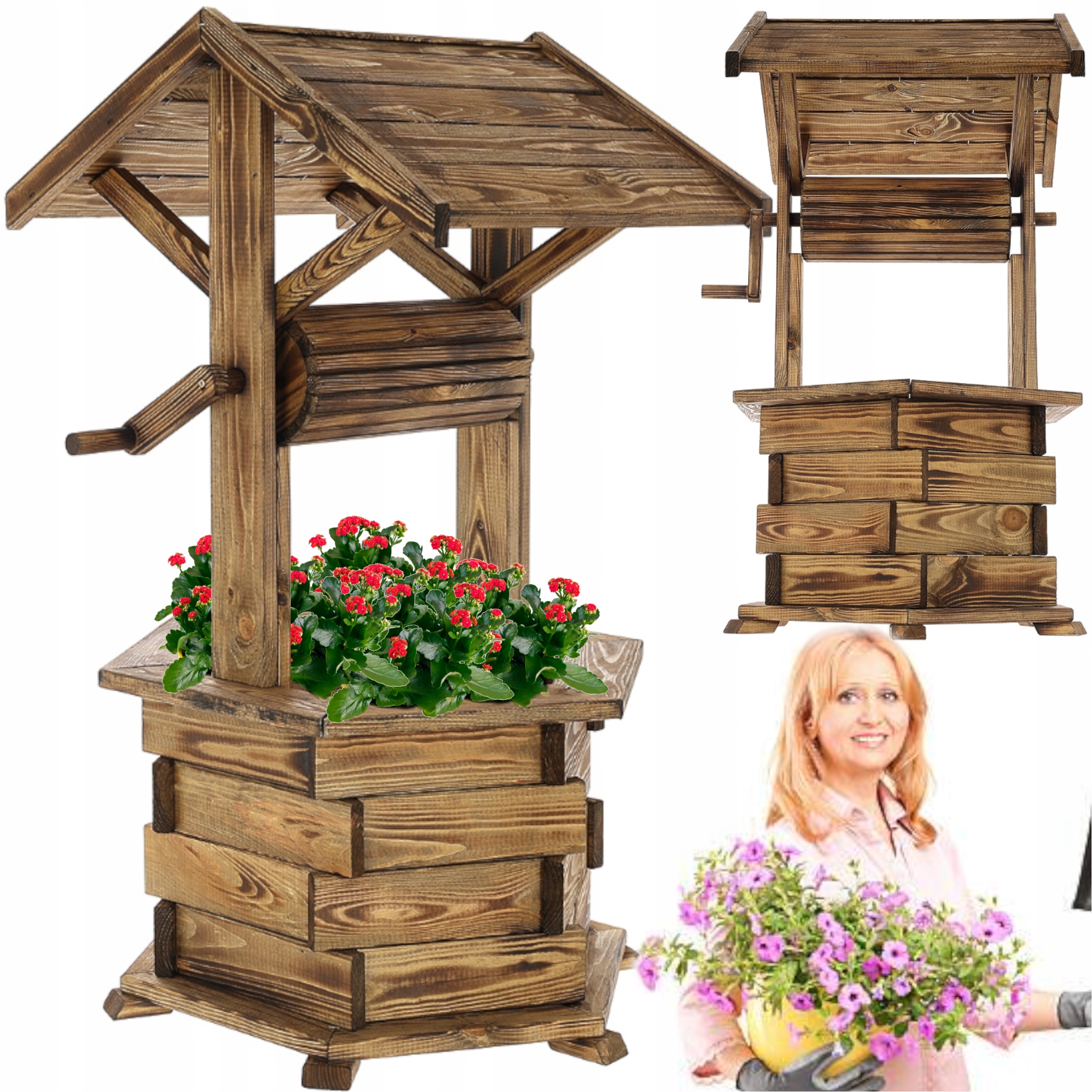 Donica Ogrodowa Drewniana Studnia Kwietnik XXL 111cm