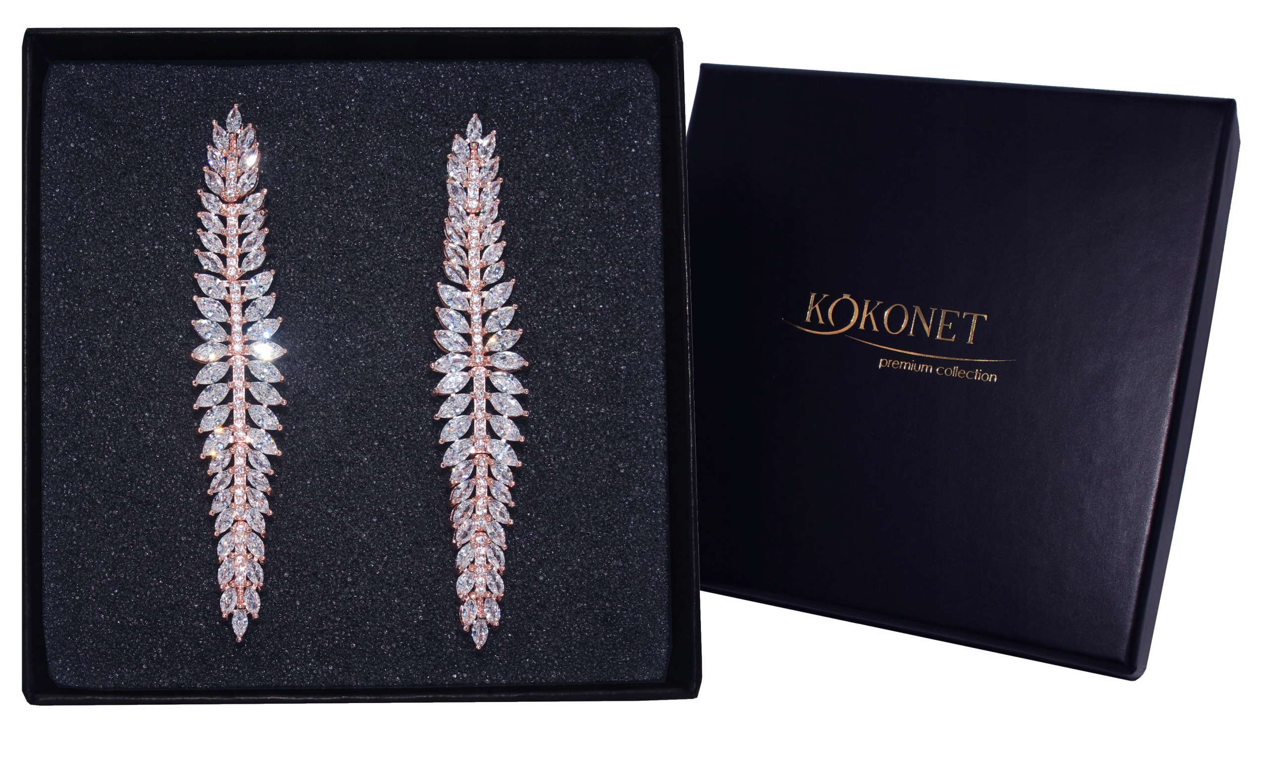 Náušnice závěsné dlouhé svatební růžové zlaté lístky