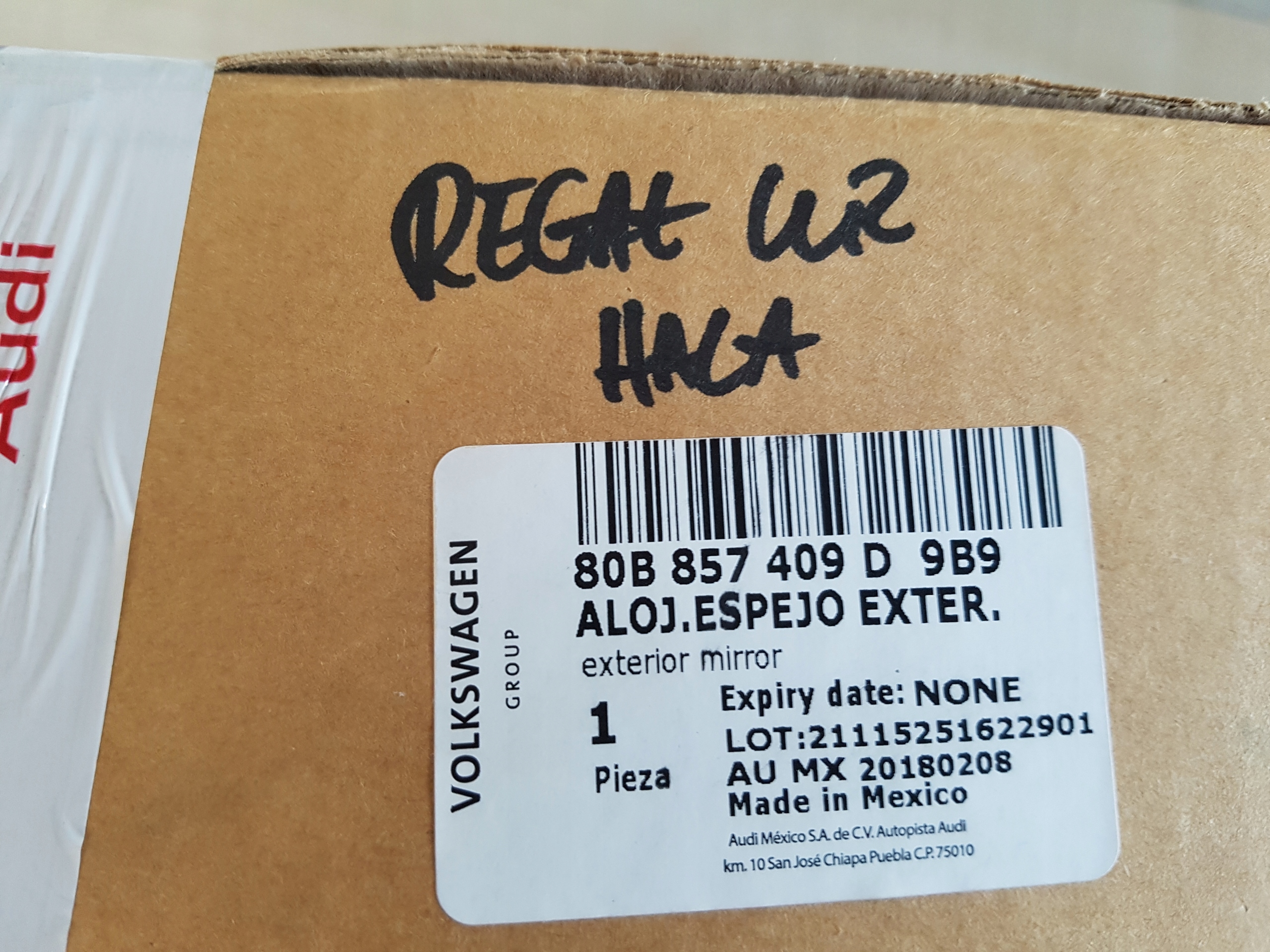 AUDI Q5 17^ lewe lusterko stelaż 10pin 80B857409D Kolor czarny