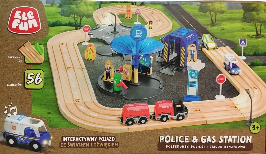 ELEFUN POSTERUNEK POLICJI I STACJA BENZYNOWA DREWNIANE TORY +POJAZD 56 EL. EAN (GTIN) 5905817260089