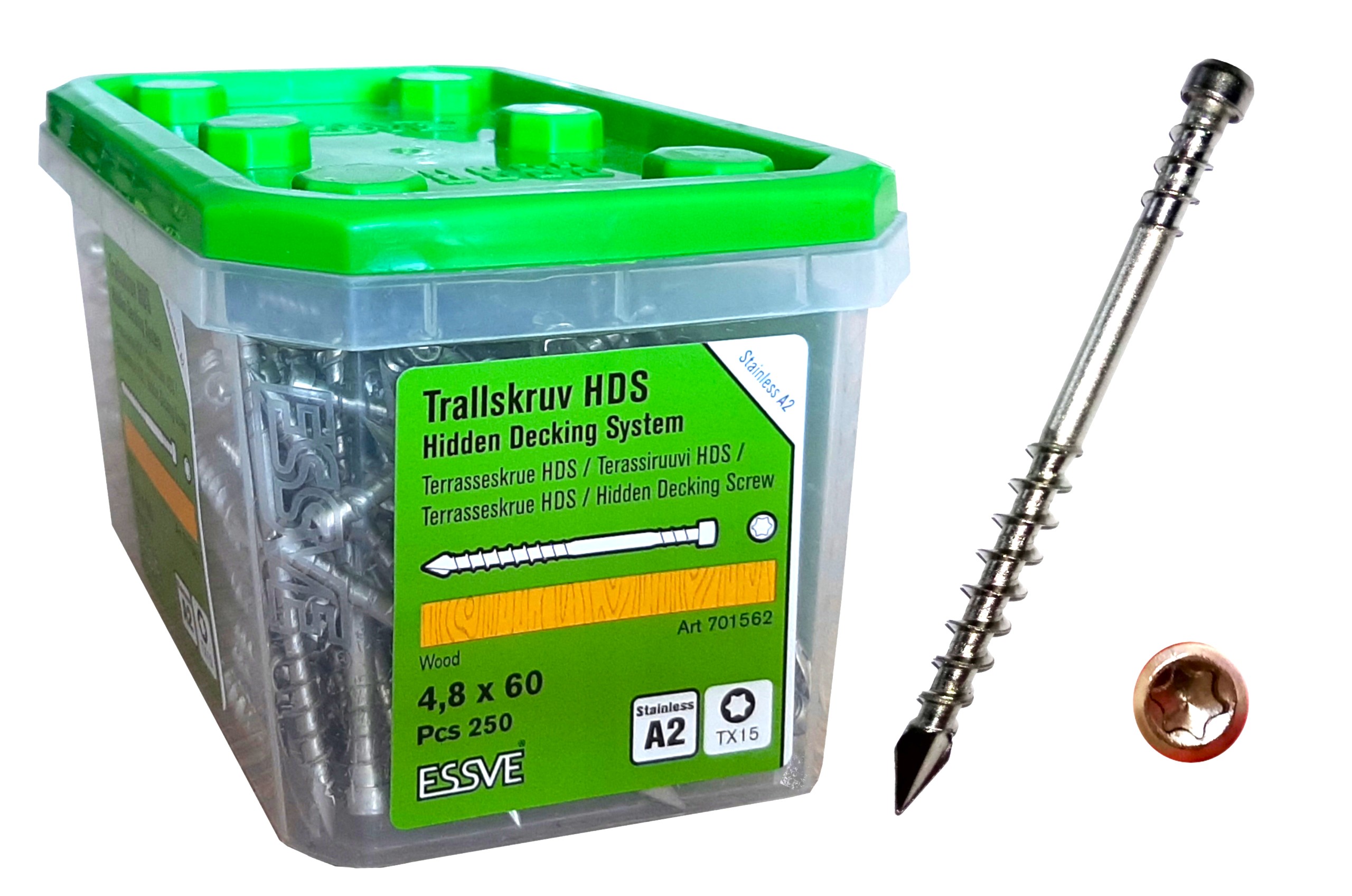 Wkręty do drewna Tarasowe Essve 4,8X60mm Hds Pro, stal A2 250szt.