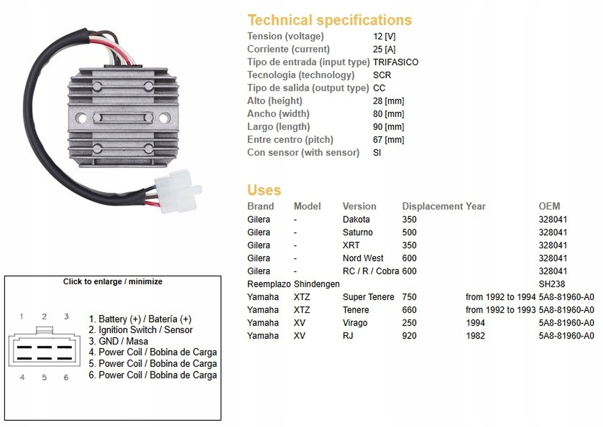 Dze Regulátor Napätia Yamaha Xtz 660 '92-'93, Xtz 750 '92-'94, XV 250 Vira