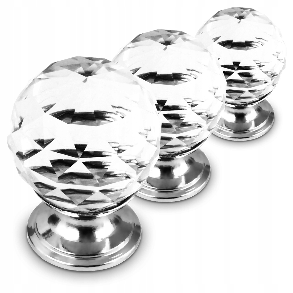 

3x Uchwyt Gałka Meblowa Kryształ Diament Biały f30