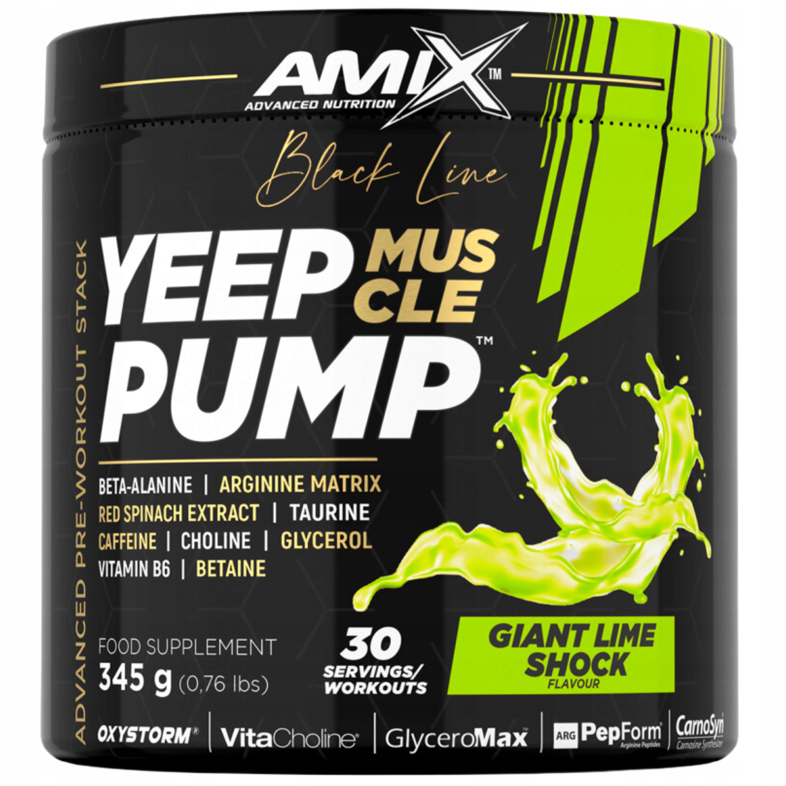 Silná Předtréninkovka Pumpa Povzbuzení Síla Vytrvalost s Kofeinem Limetka