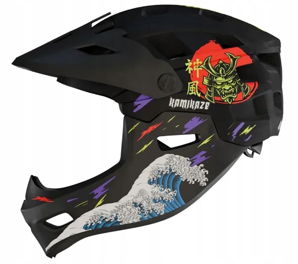 Kask rowerowy szczękowy Kamikaze Ronin Black Wave S Czarny