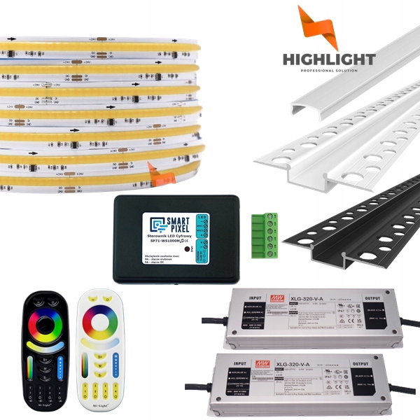 50m Sada Fasáda Led pásik Digitálny Cob Mono 11W 24V IP65+W/B profil