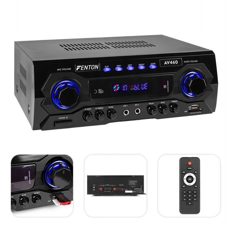 

Wzmacniacz karaoke 2x 250W Bt Sd Usb pilot Fenton