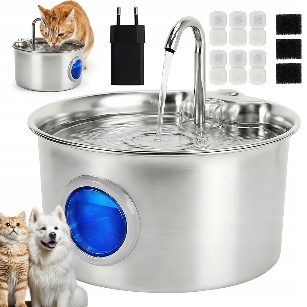 Poidełko Automatyczne Dla Kota Psa Fontanna 2.6L Z 3 Gąbkami Filtrującymi