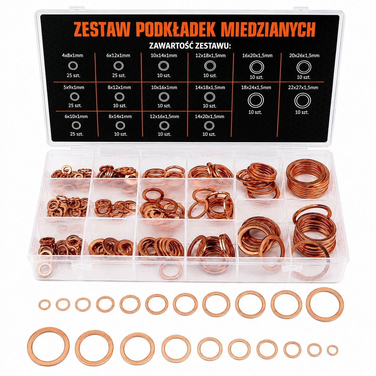 Podkładki Miedziane Uszczelki Miedź Zestaw Podkładek 220 Sztuk Sortownik