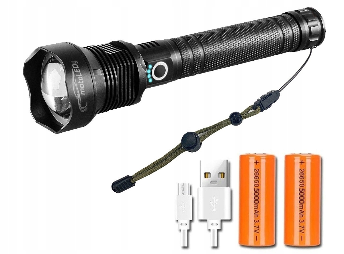 Výkonná a robustní Led svítilna 15000 lm 1000 m Usb Zoom