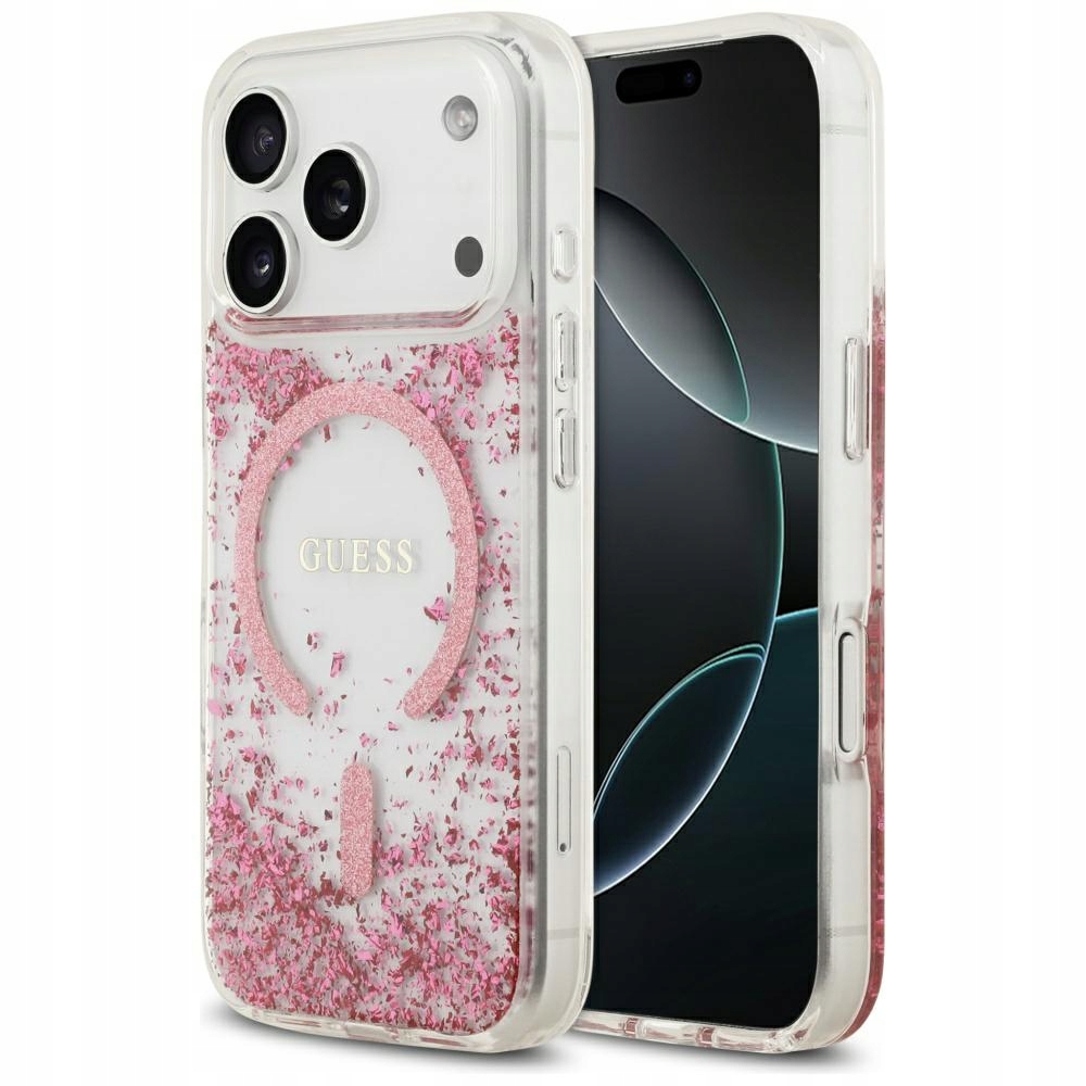 Pouzdro Guess Resin Bottom Glitter MagSafe pro iPhone 17 Pro, růžové
