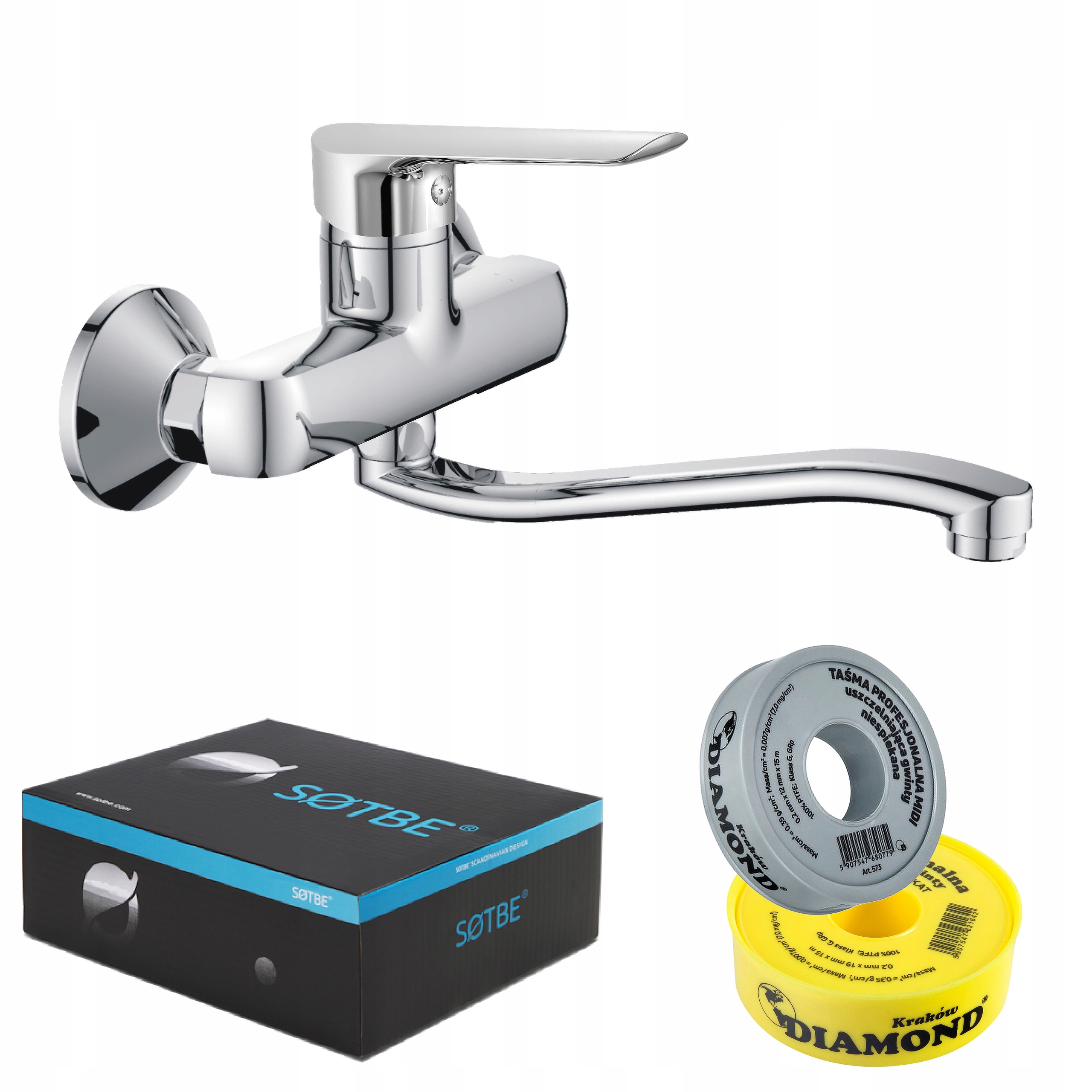 Nástenná kuchynská batéria s pohyblivým výtokom do umývadla, úsporná, chróm Sotbe