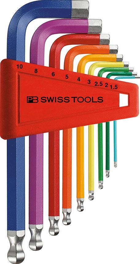 Sada imbusových kľúčov 9-dielna 1,5-10 mm guľová koncovka Rainbow Pb Swiss Tools