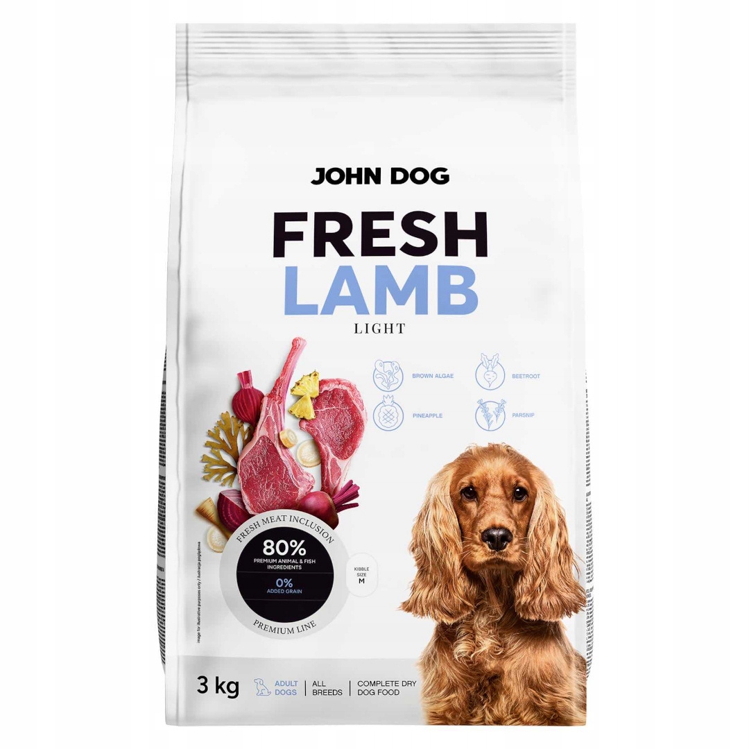 John Dog Fresh Light 3kg Suché Krmivo Pro Psy Jehněčí Kontrola tělesné hmotnosti