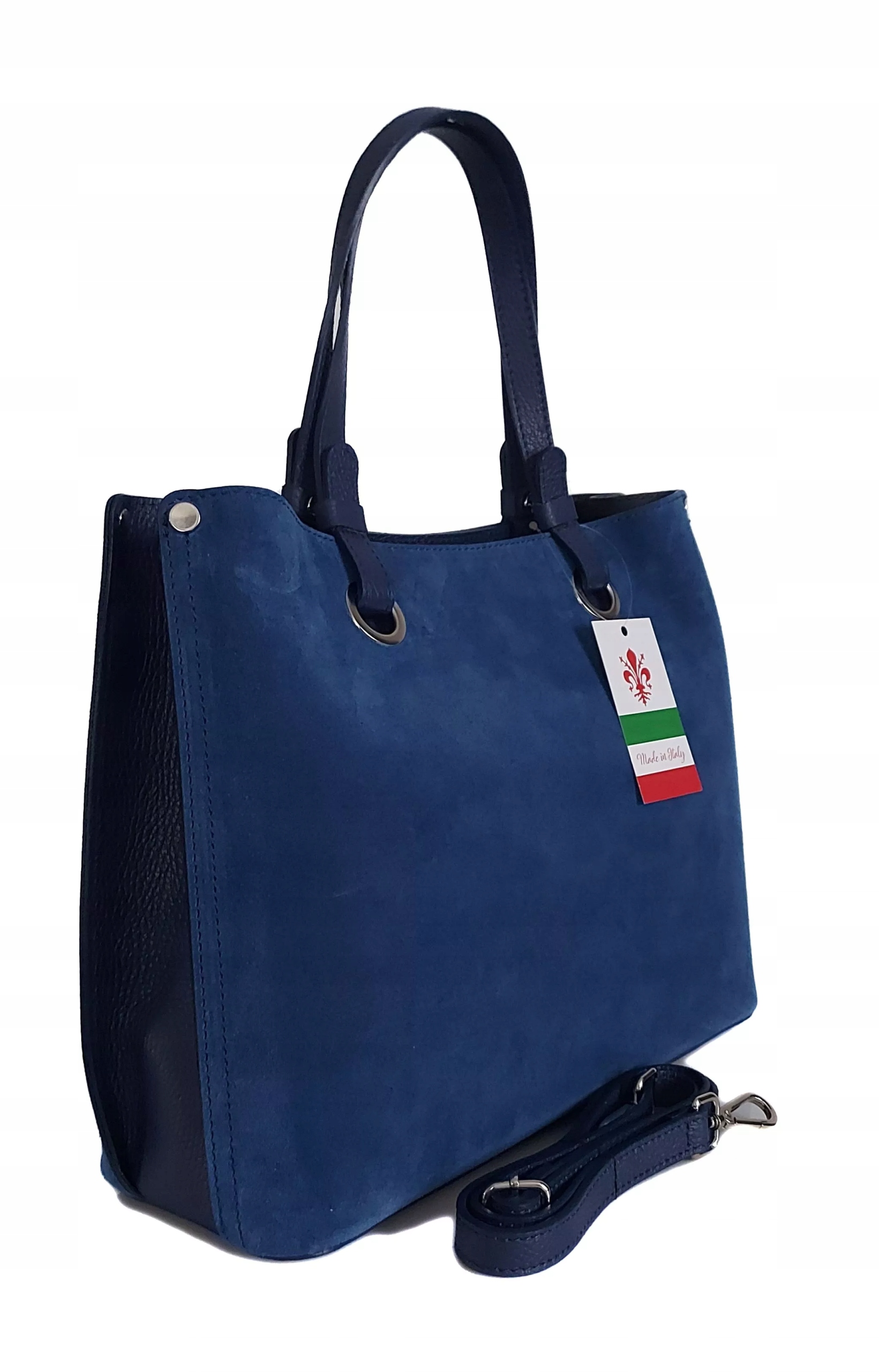 Elegantní Kožená Kabelka Přes Rameno Z Semiše, Formát A4, Modrá