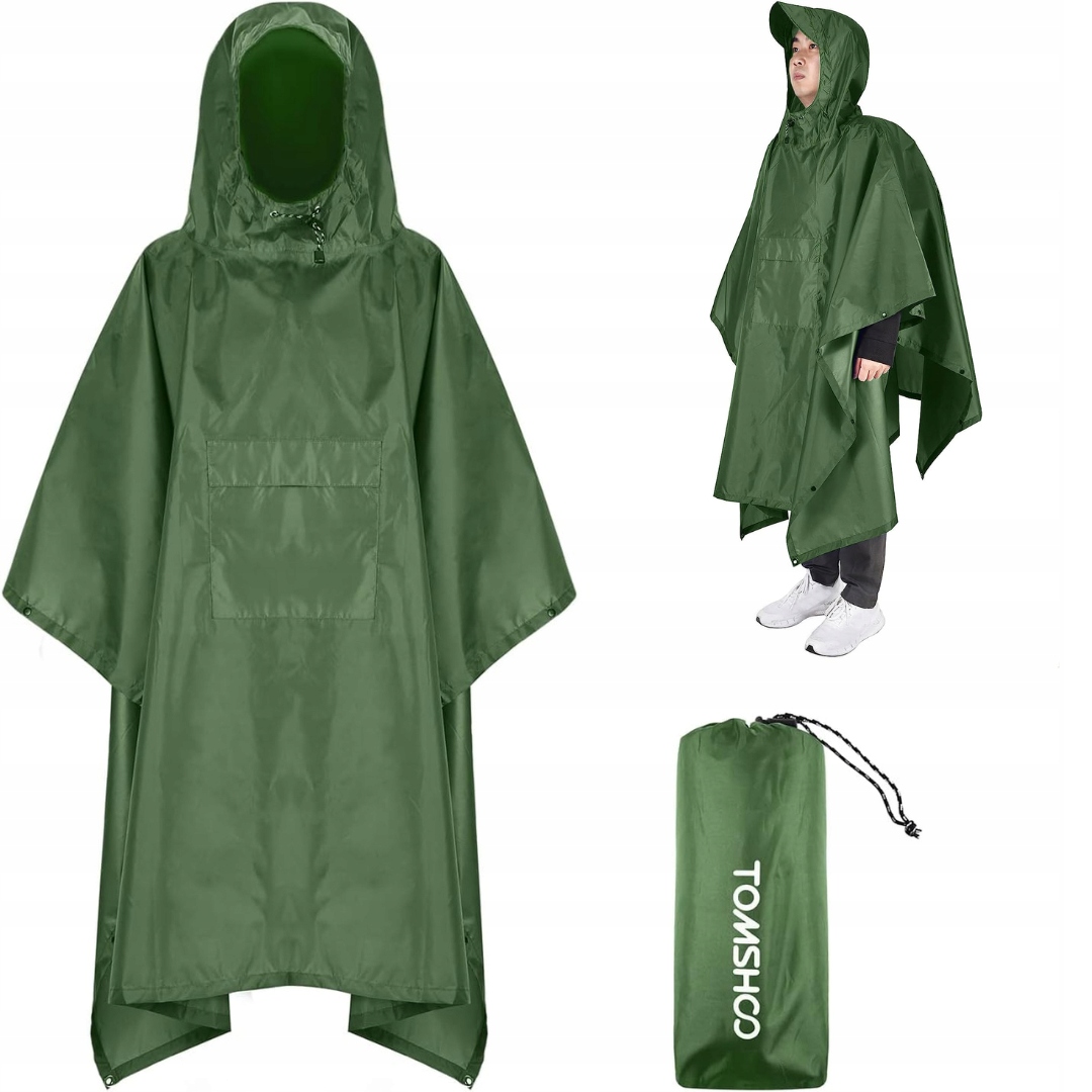 Ponczo Płaszcz Przeciwdeszczowy Unisex Peleryna Zielona 3w1 Wielofunkcyjna