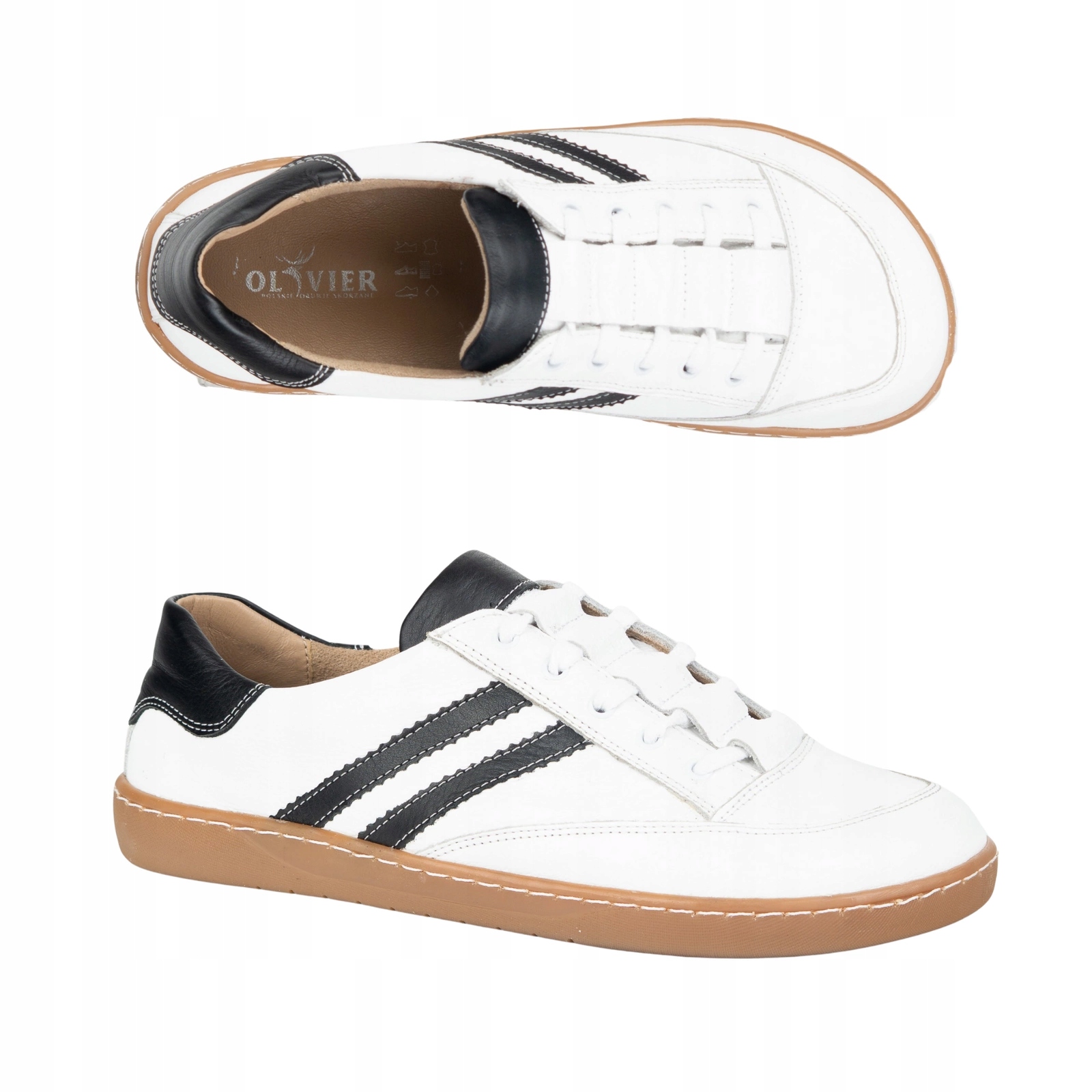 Dámské barefoot tenisky Kaia Olivier kožené boty bílé s černou barvou 39