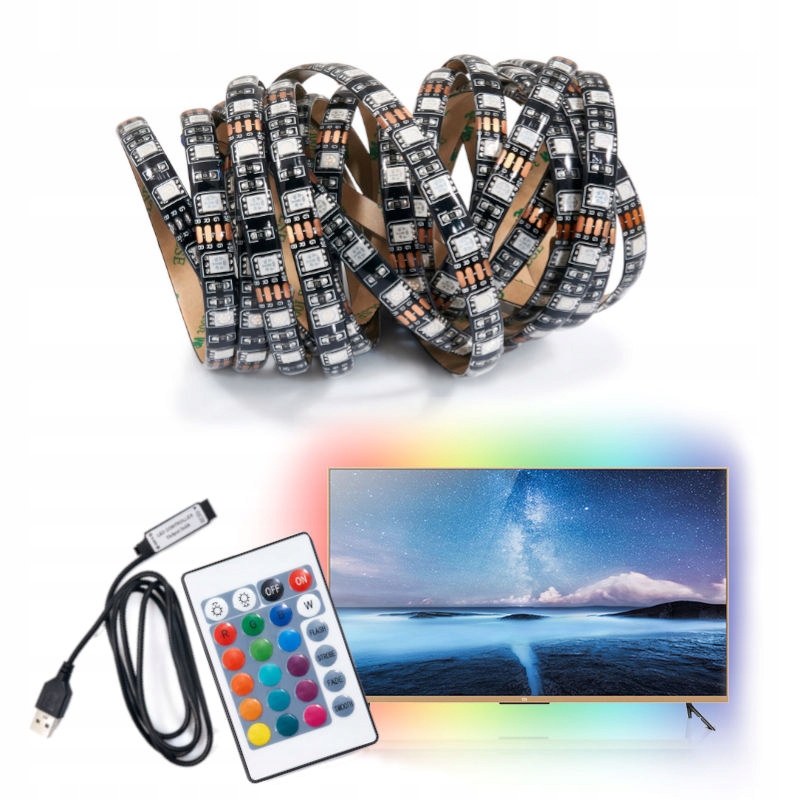 Podświetlenie TV LED na USB RGB pilot Moc 7.2 W