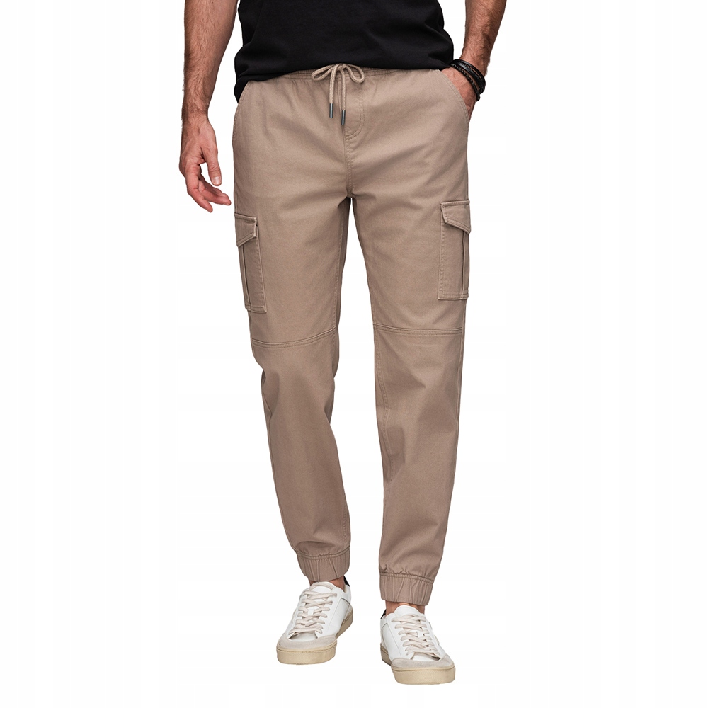Kalhoty Joggery s cargo kapsami, béžové OM-PAJO-0290, vel