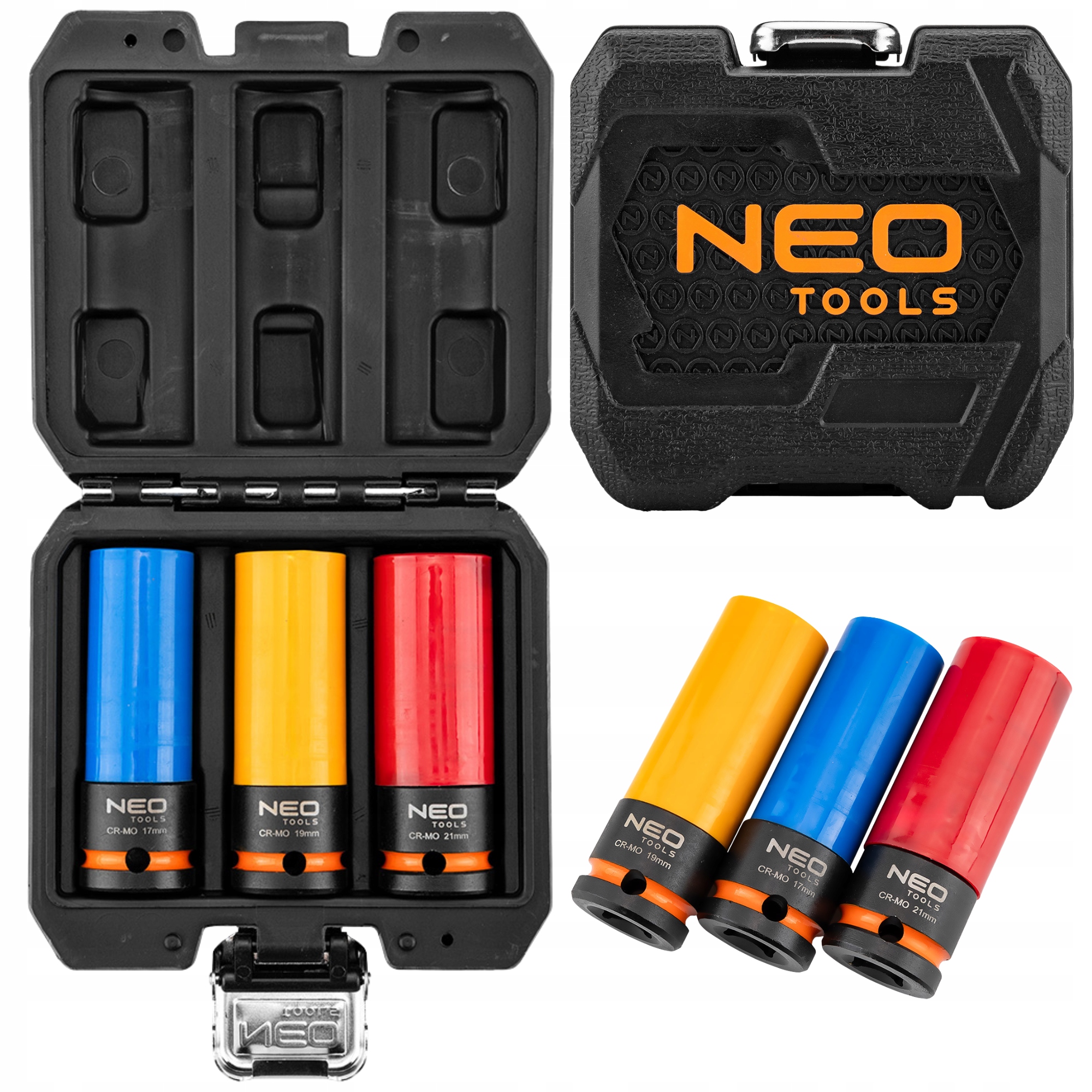 Neo Tools Nasadki do Felg Aluminiowych 3 szt. 17 19 21 mm Solidne Kolorowe