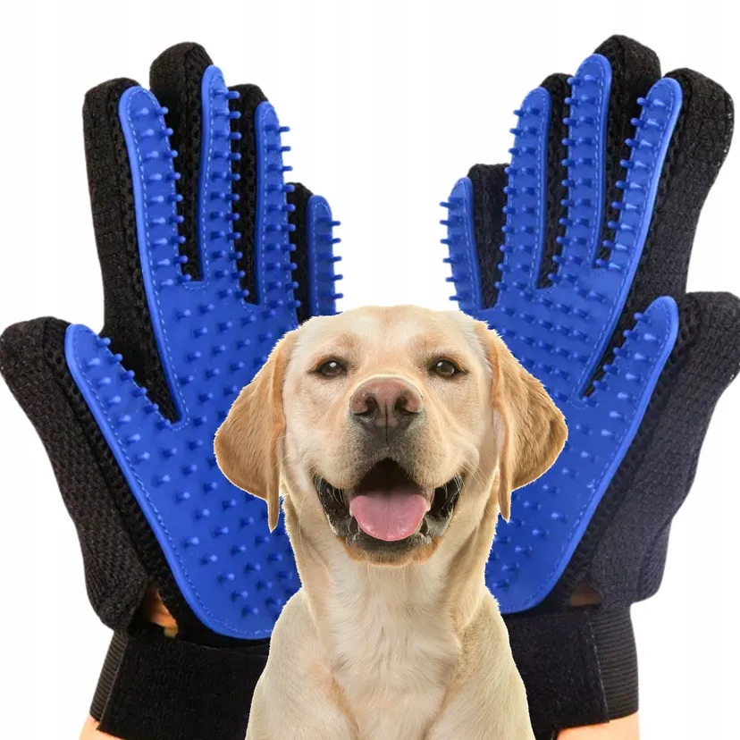 4x Rukavice na česání L+p pro psa a kočku komplet modré