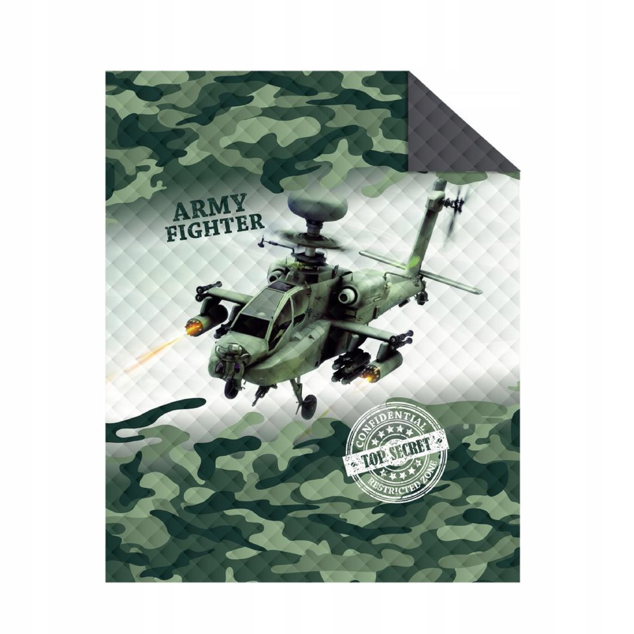 Přehoz na postel 170x210 pro chlapce, zelený vrtulník, armáda