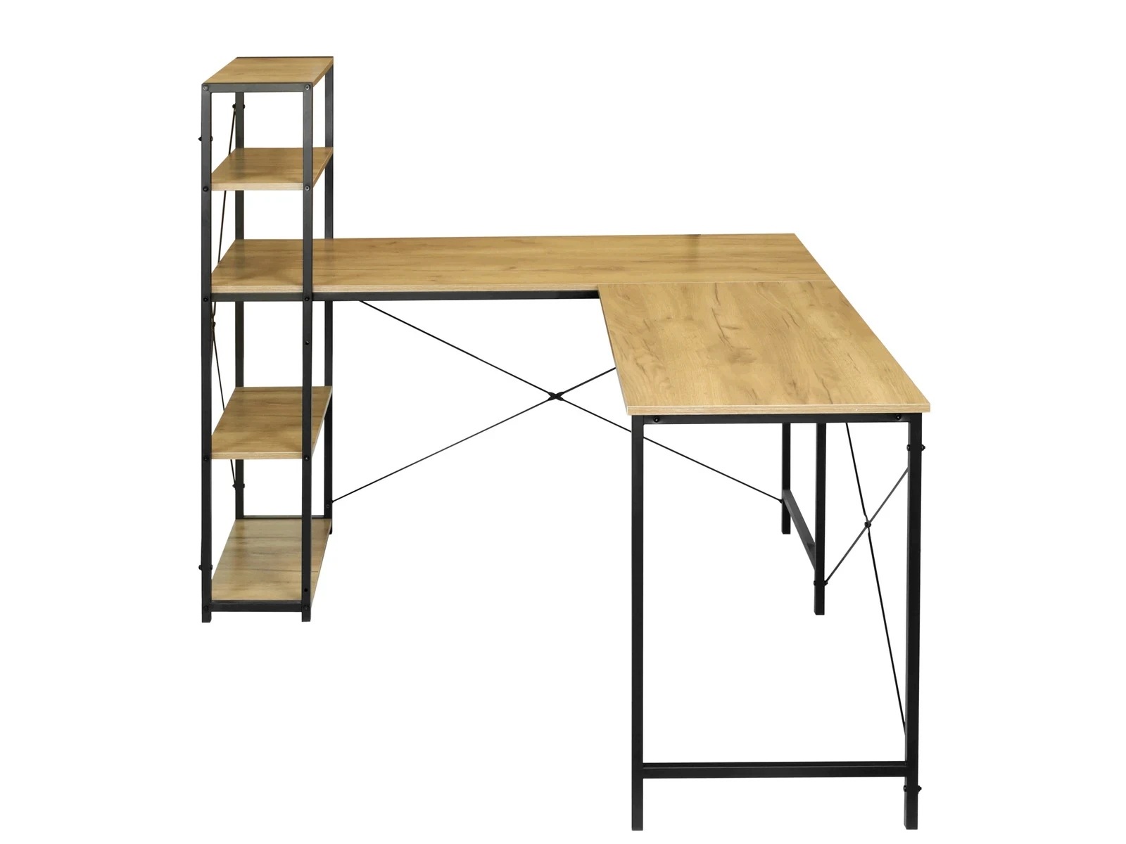 Rohový psací stůl s regálem 140 x 145 cm Royal Oak Loft Do Pokoje Kanceláře