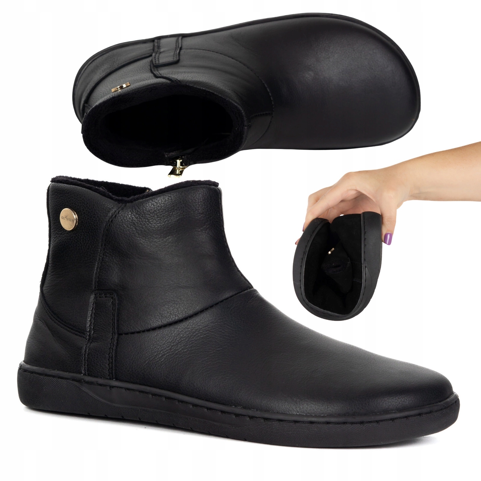 Dámské kotníkové boty barefoot kožené boty Olivier 202MP lícové černé 36