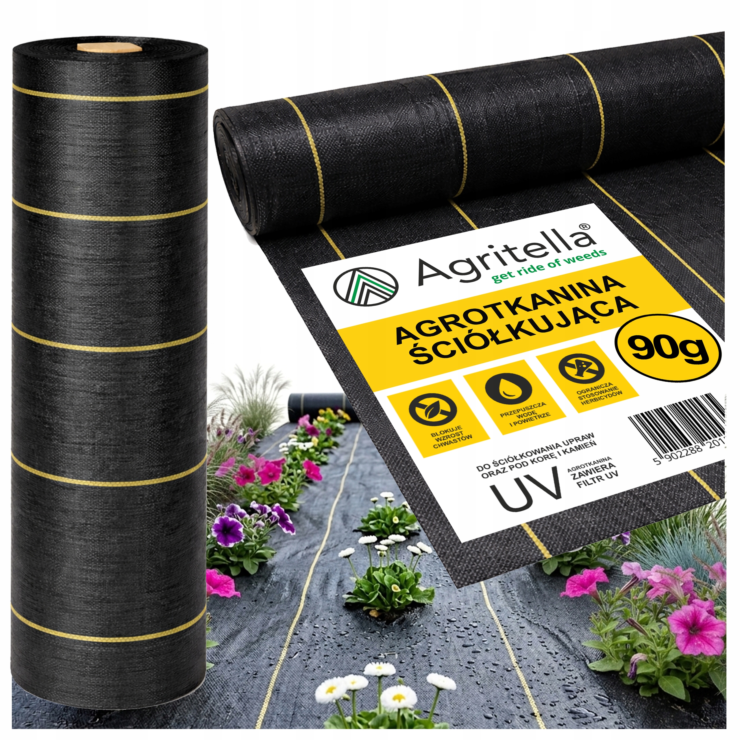 Agrotkanina Czarna 1,1x50m 90g Uv Mata Ogrodowa Antychwastowa Pod Korę